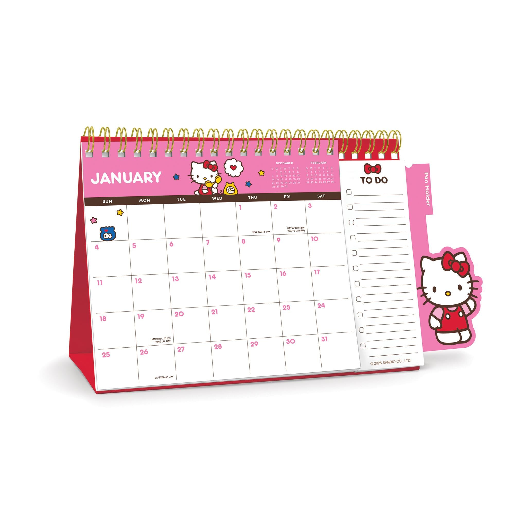 Calendrier chevalet Hello Kitty rose ludique 2026 - Disponible uniquement en ligne