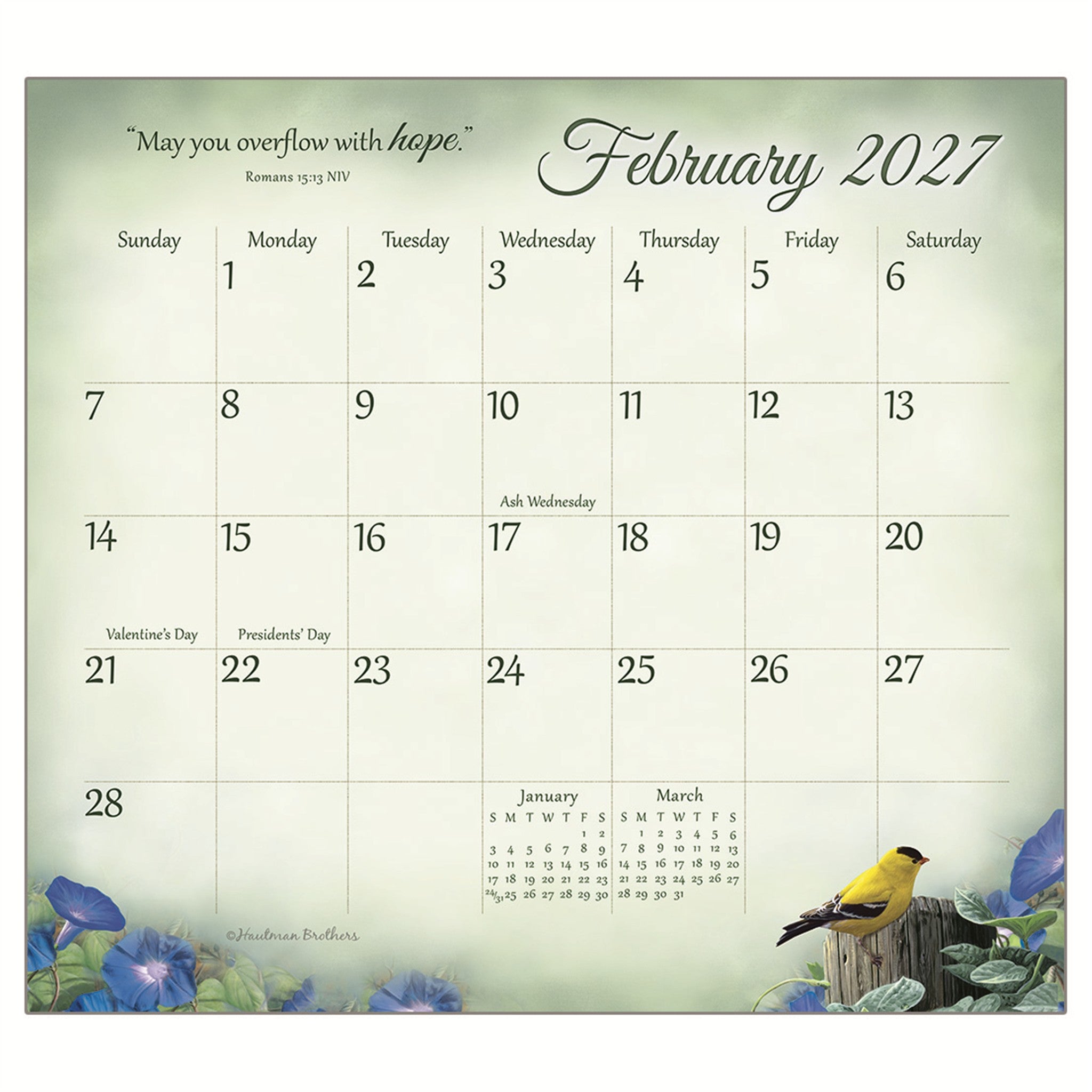 Mini-calendrier magnétique 2027 Les oiseaux chanteurs de la foi