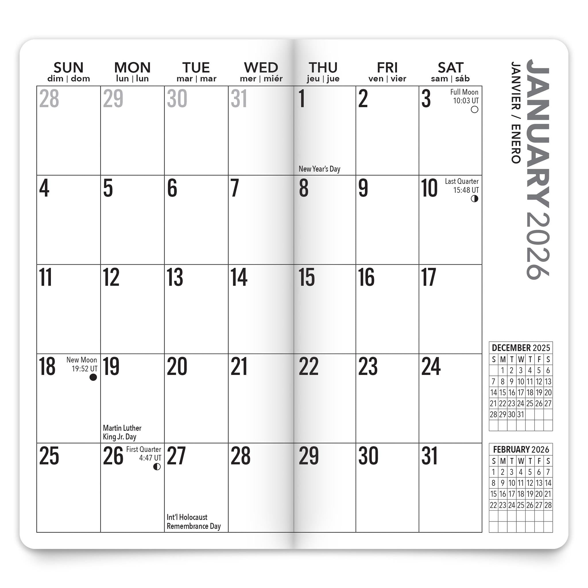 Agenda de poche 2026 (2 ans), grand format et lumineux - Disponible uniquement en ligne