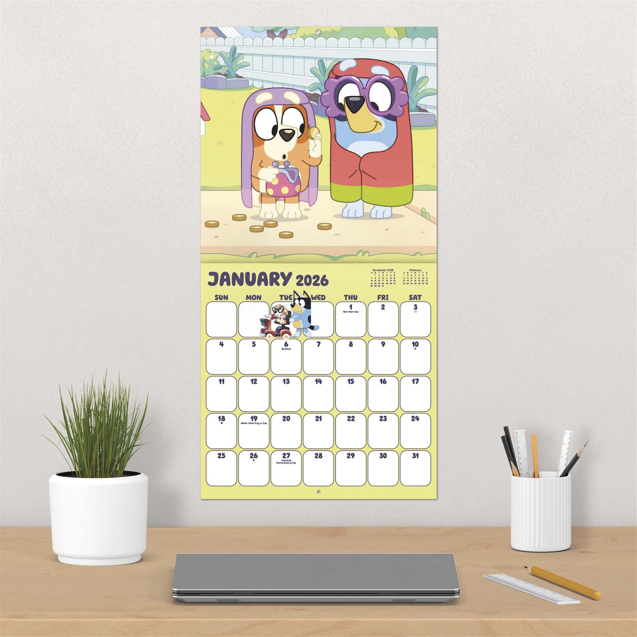 Calendrier mural de luxe Bluey Exclusive avec autocollant 2026