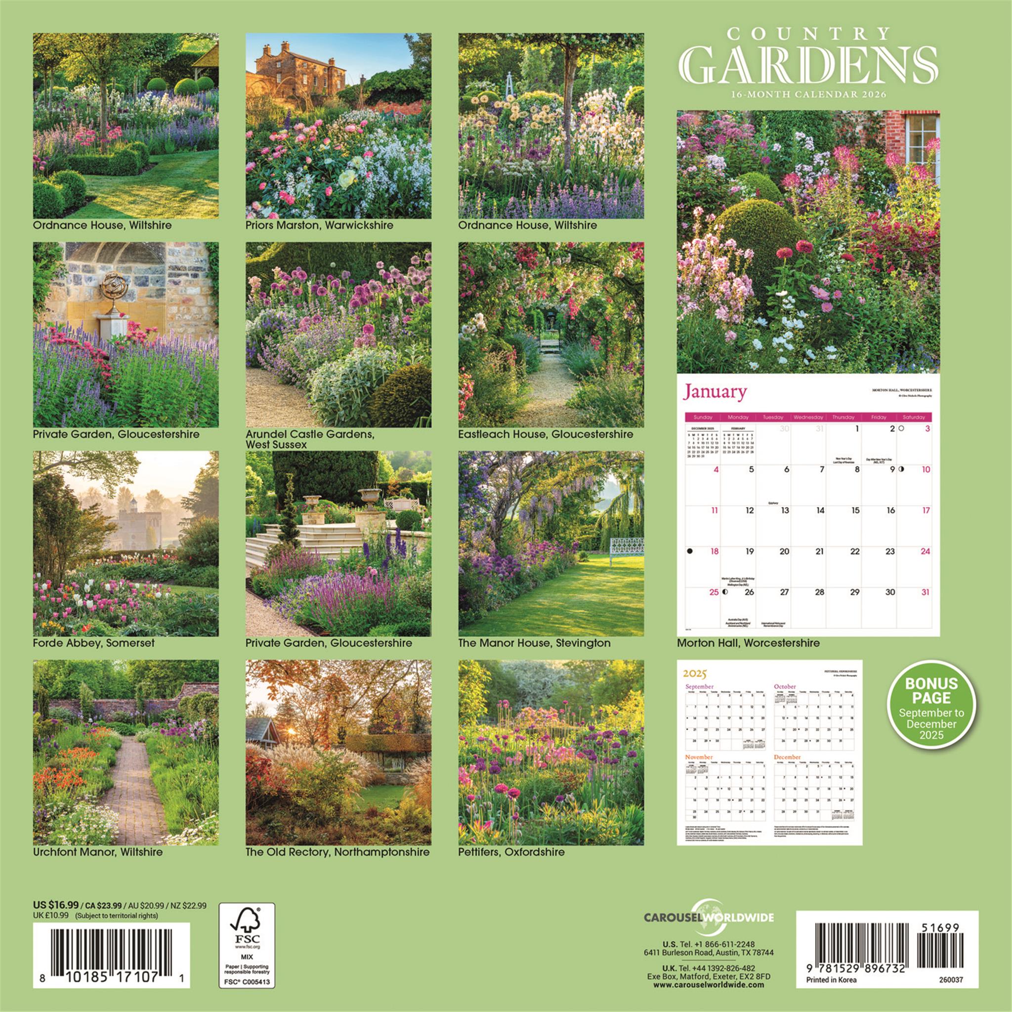 Country Gardens 2026 Wall Calendar