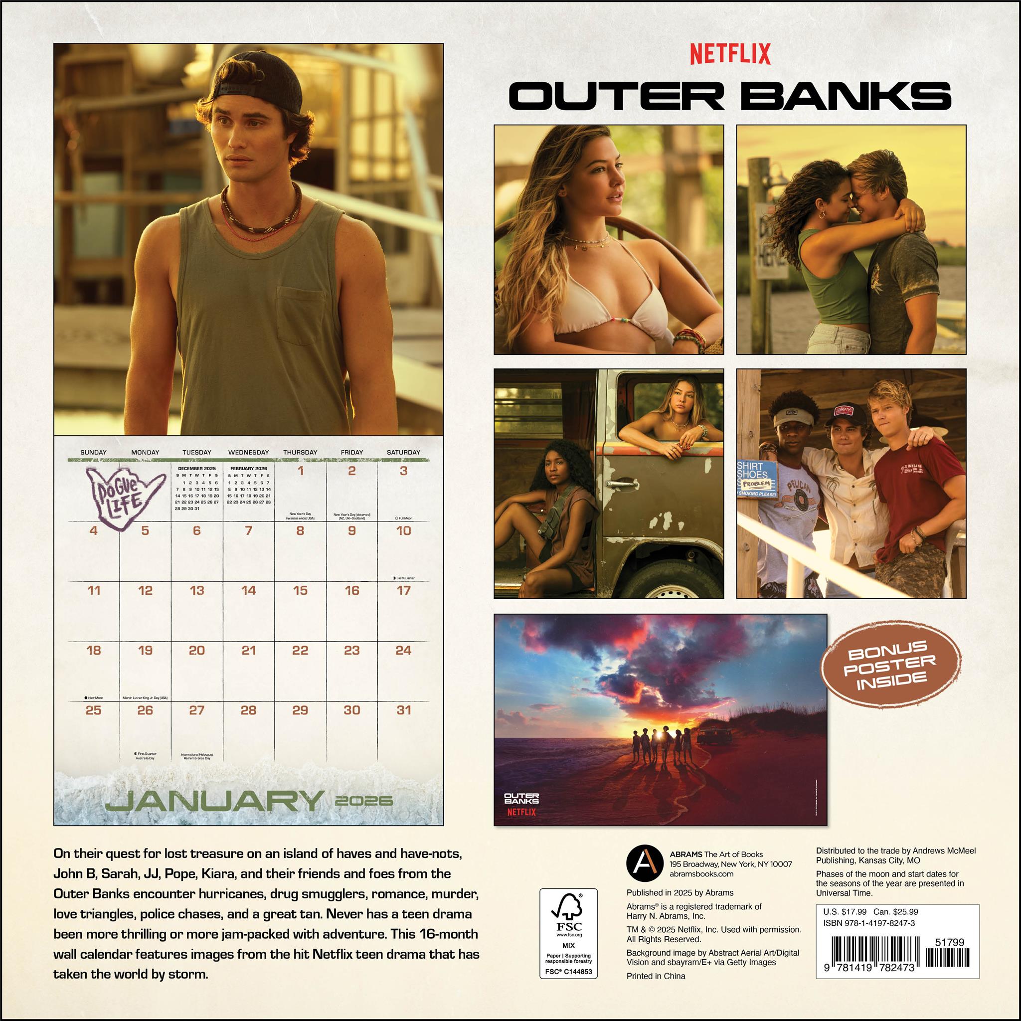 Calendrier mural de luxe Outer Banks avec poster 2025-2026