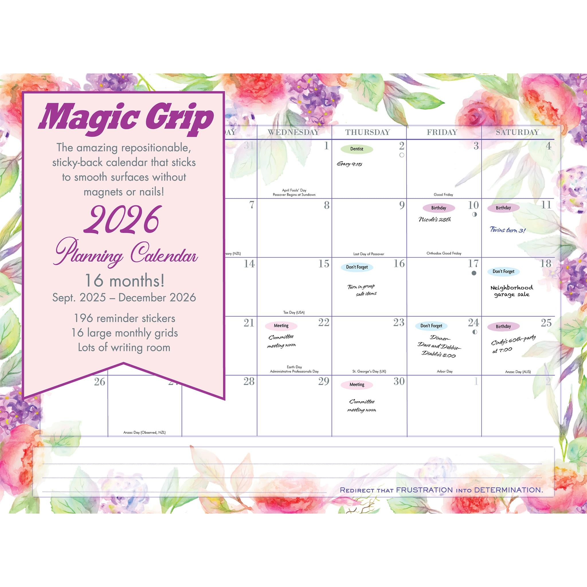 Calendrier mural exclusif aquarelle super jumbo Magic Grip 2025-2026
