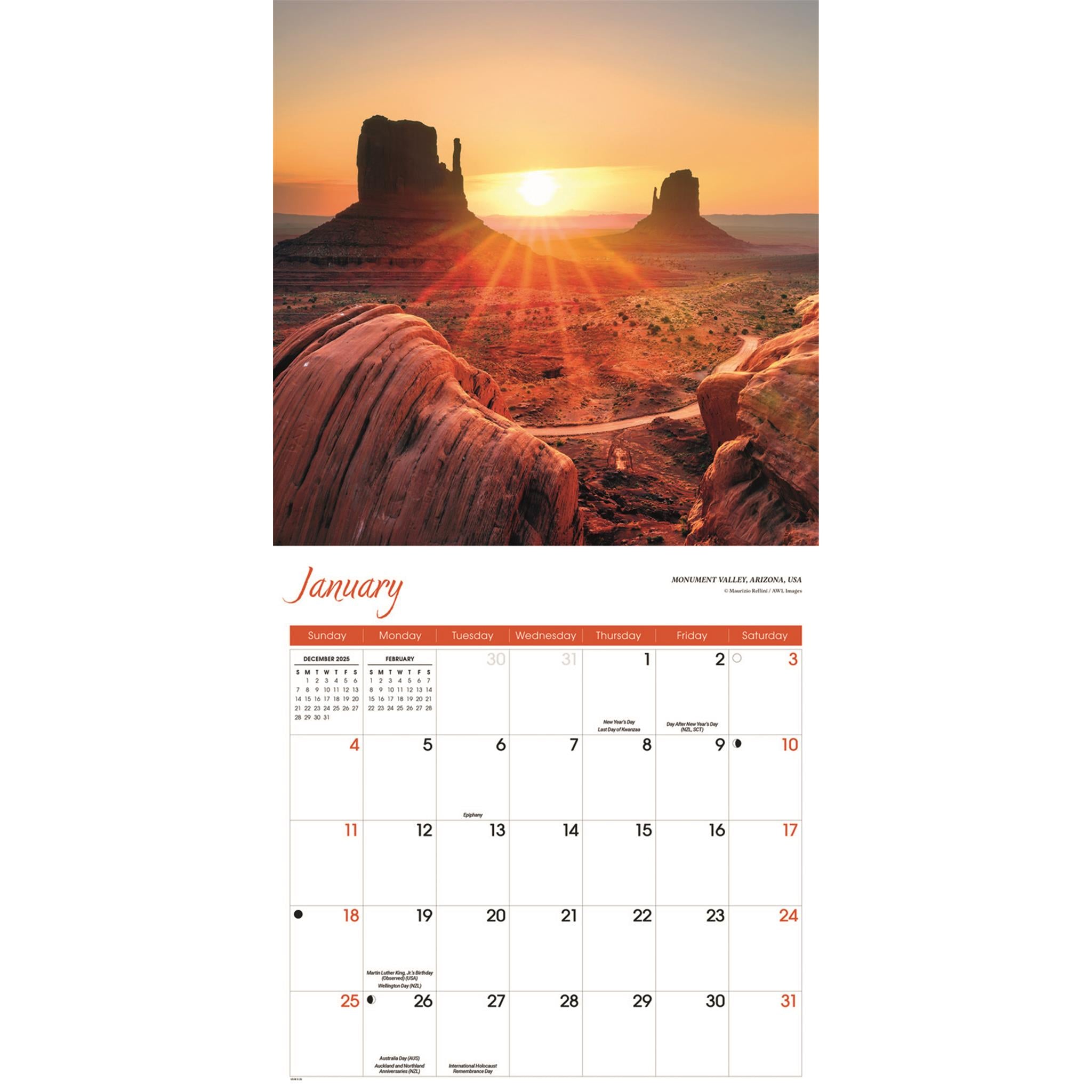 Calendrier mural Lever et Coucher de soleil 2026