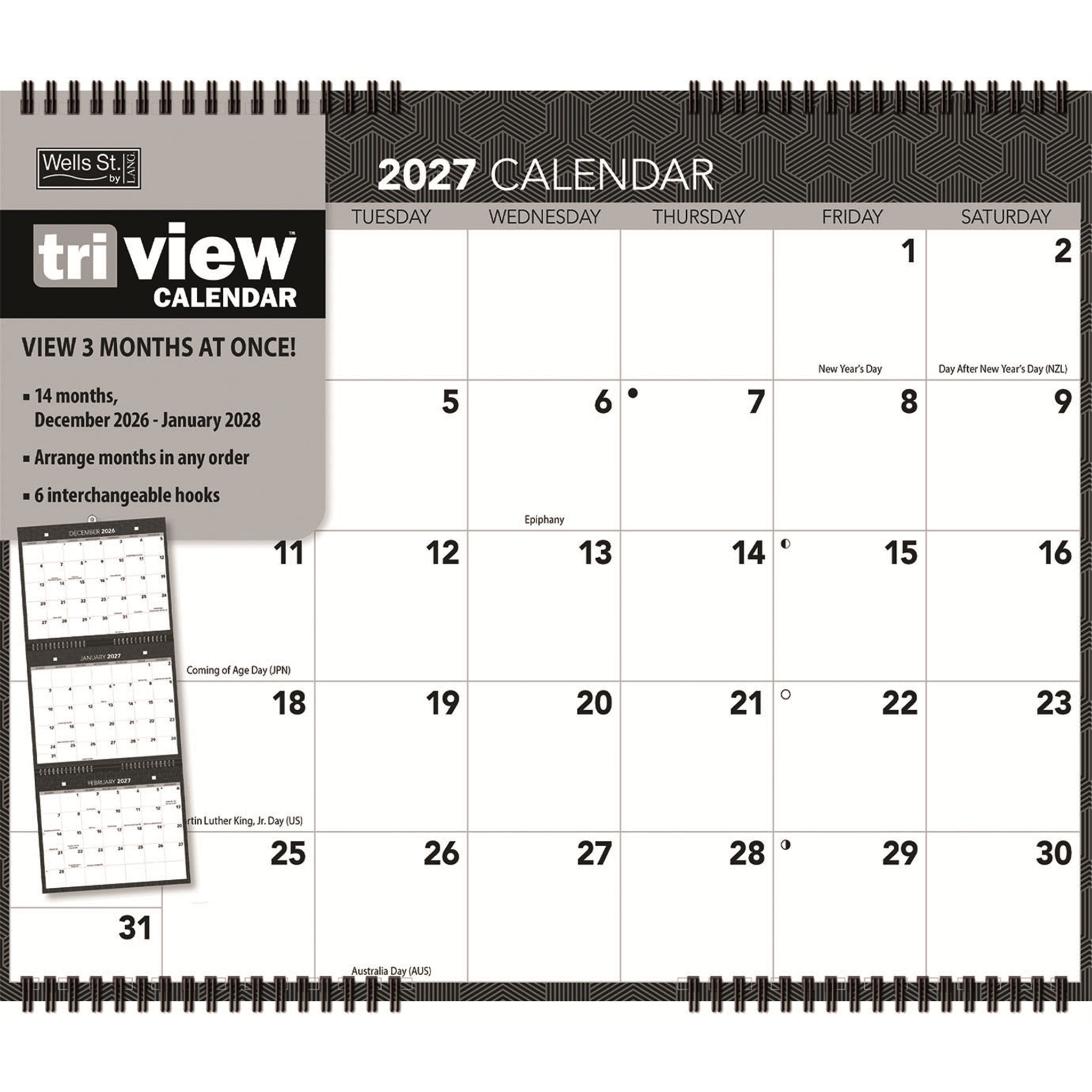 Calendrier mural Tri-View Office 2026-2027