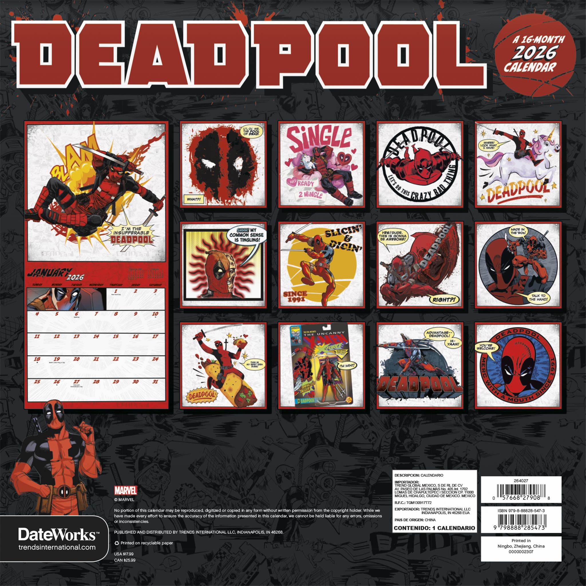 Calendrier mural Deadpool 2026