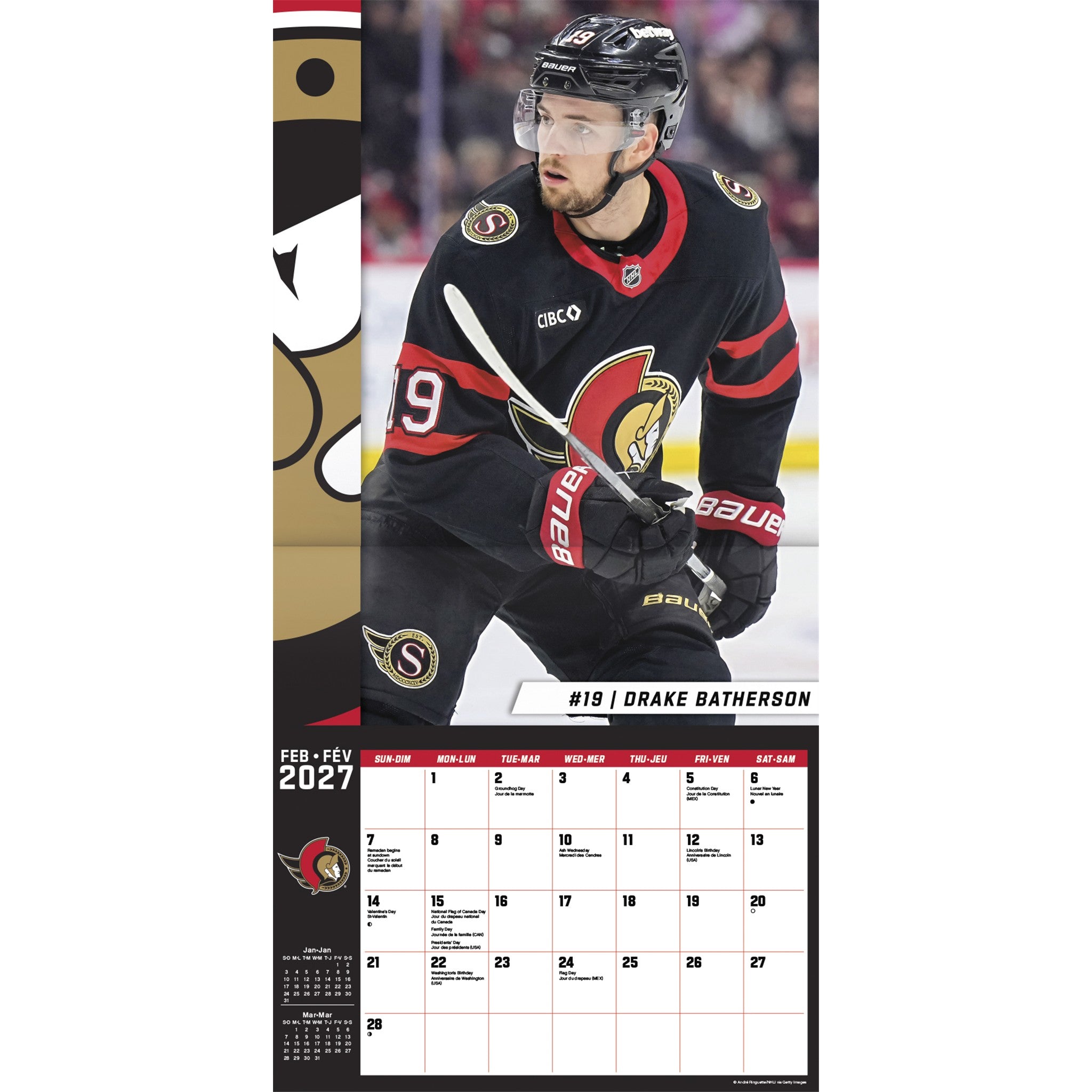 NHL Ottawa Senators 2027 Wall Calendar