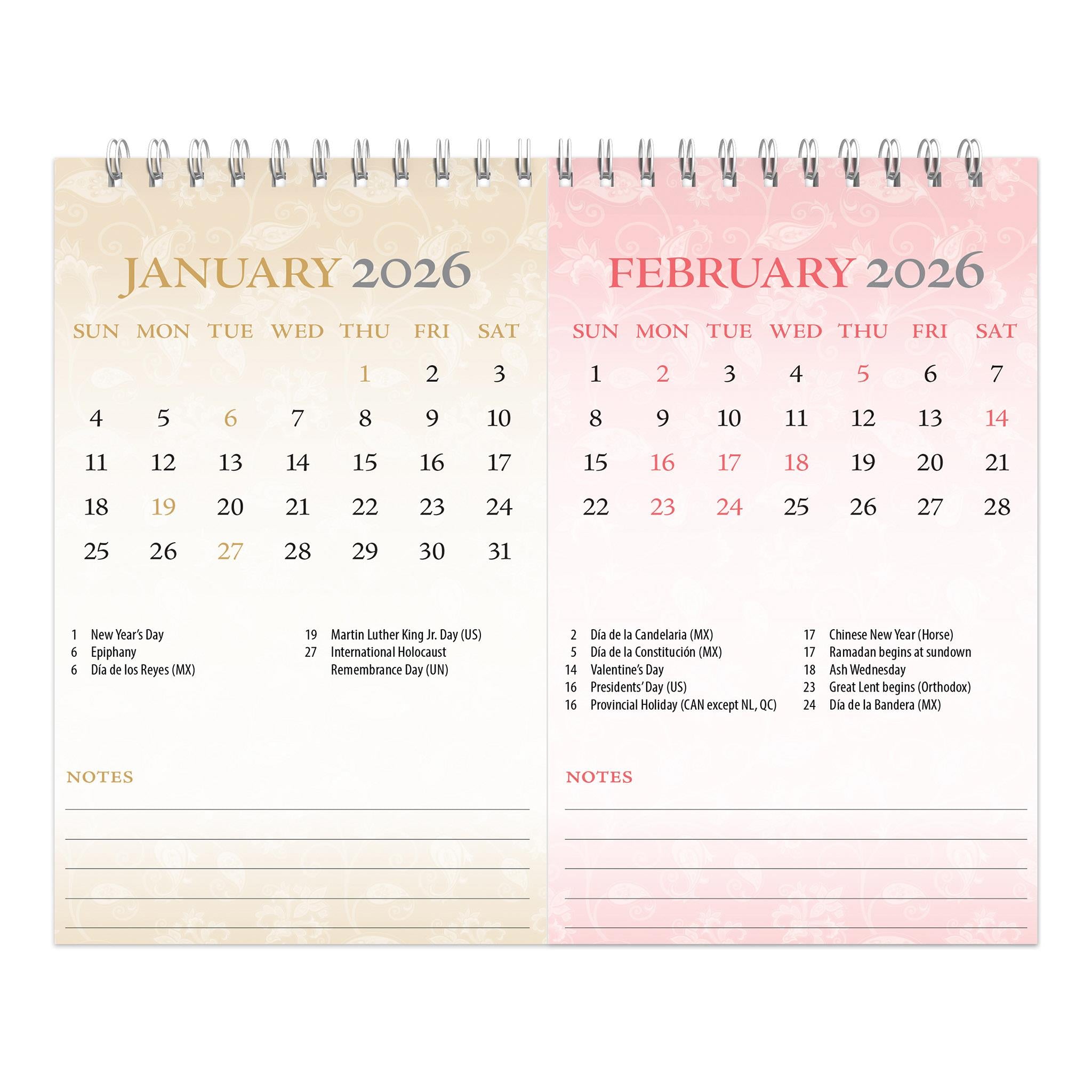 Calendrier chevalet à double vue 2026 à motifs