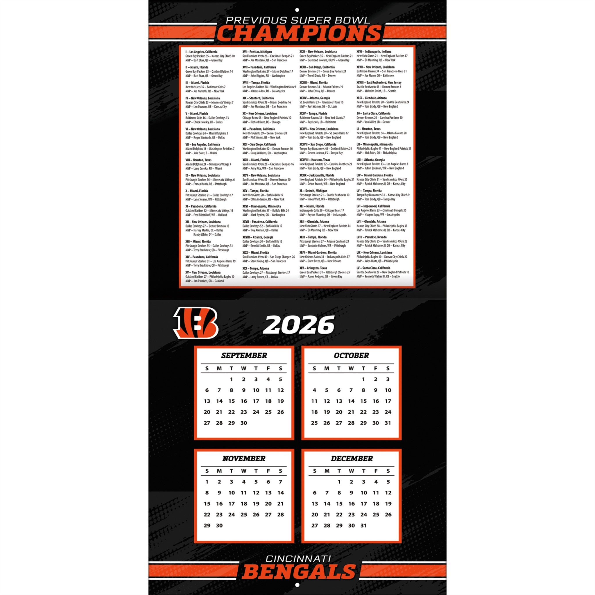 NFL Cincinnati Bengals 2027 Wall Calendar - Online Only