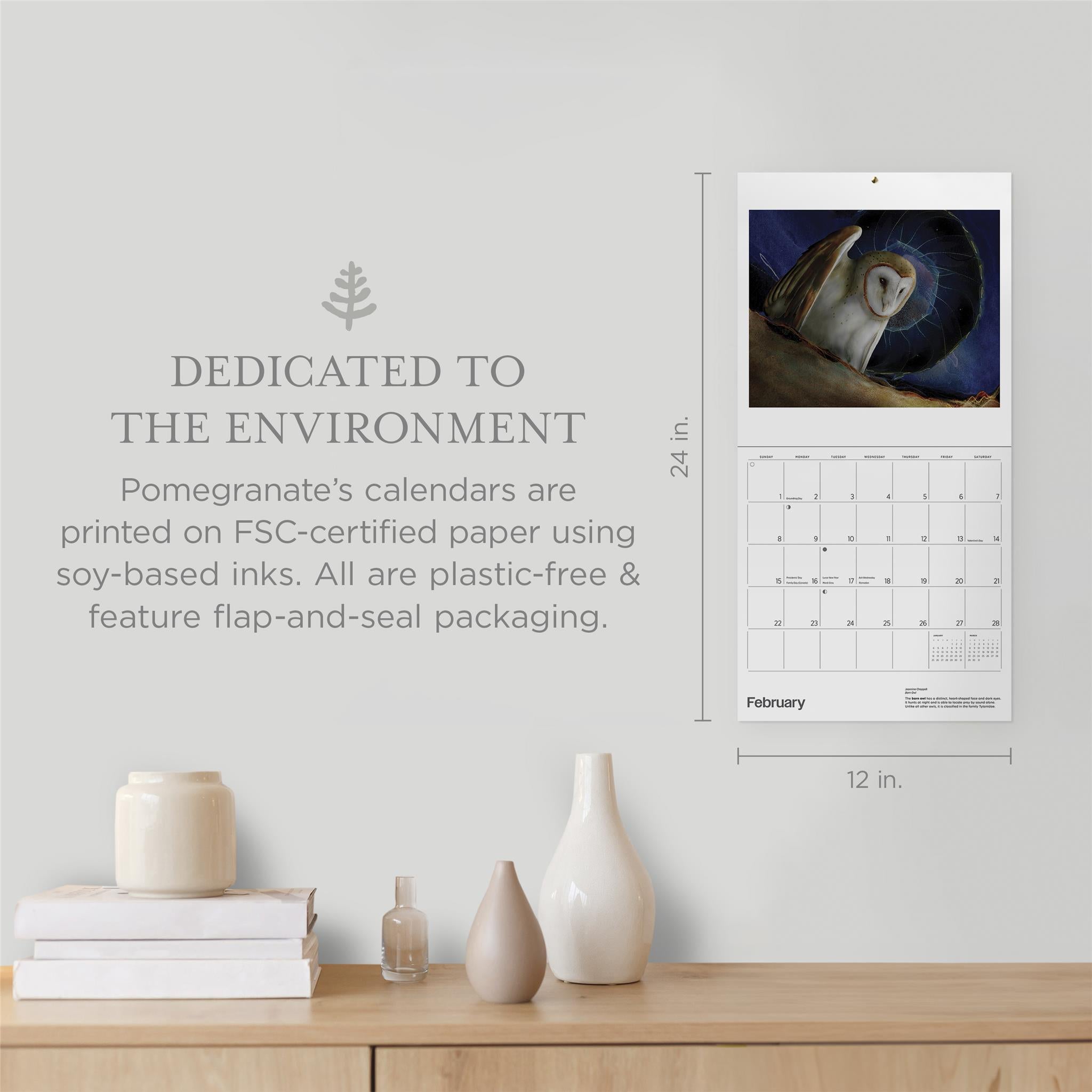 Calendrier mural 2026 de Jeannine Chappell et les hiboux