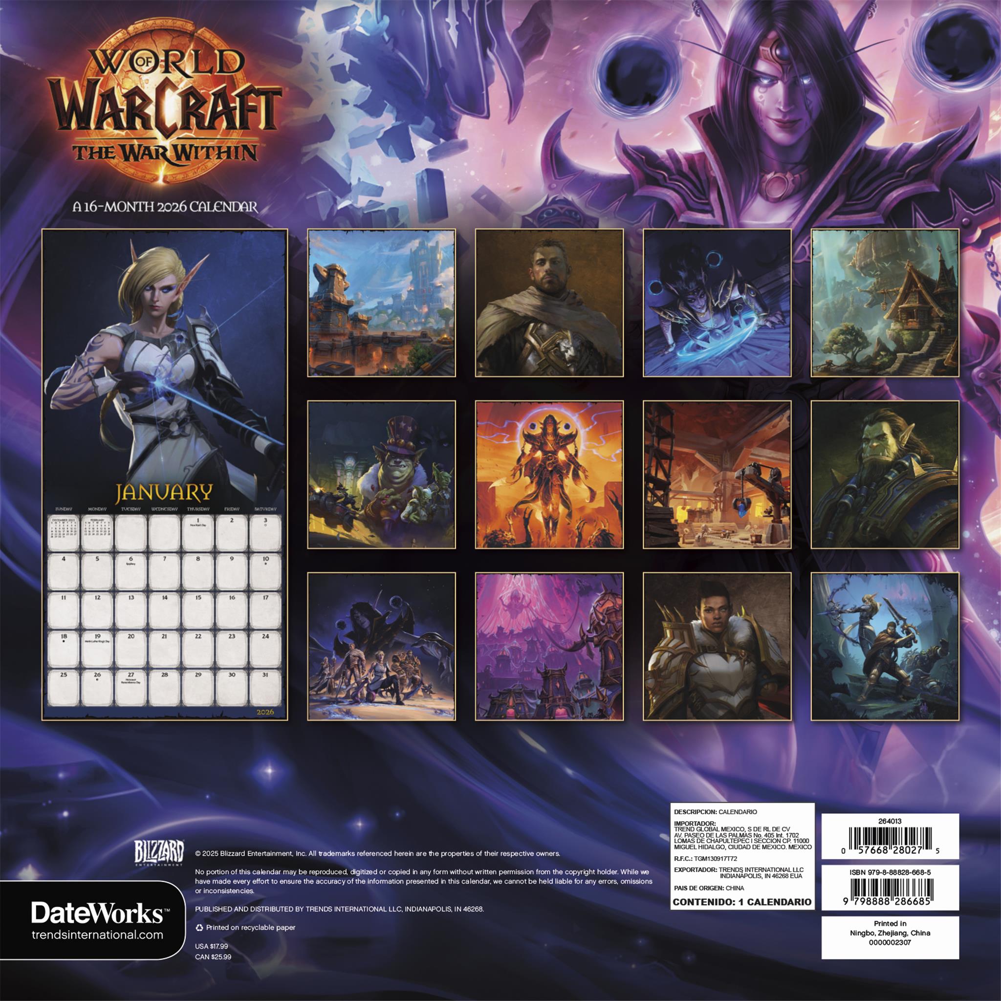 Calendrier mural World of Warcraft 2026