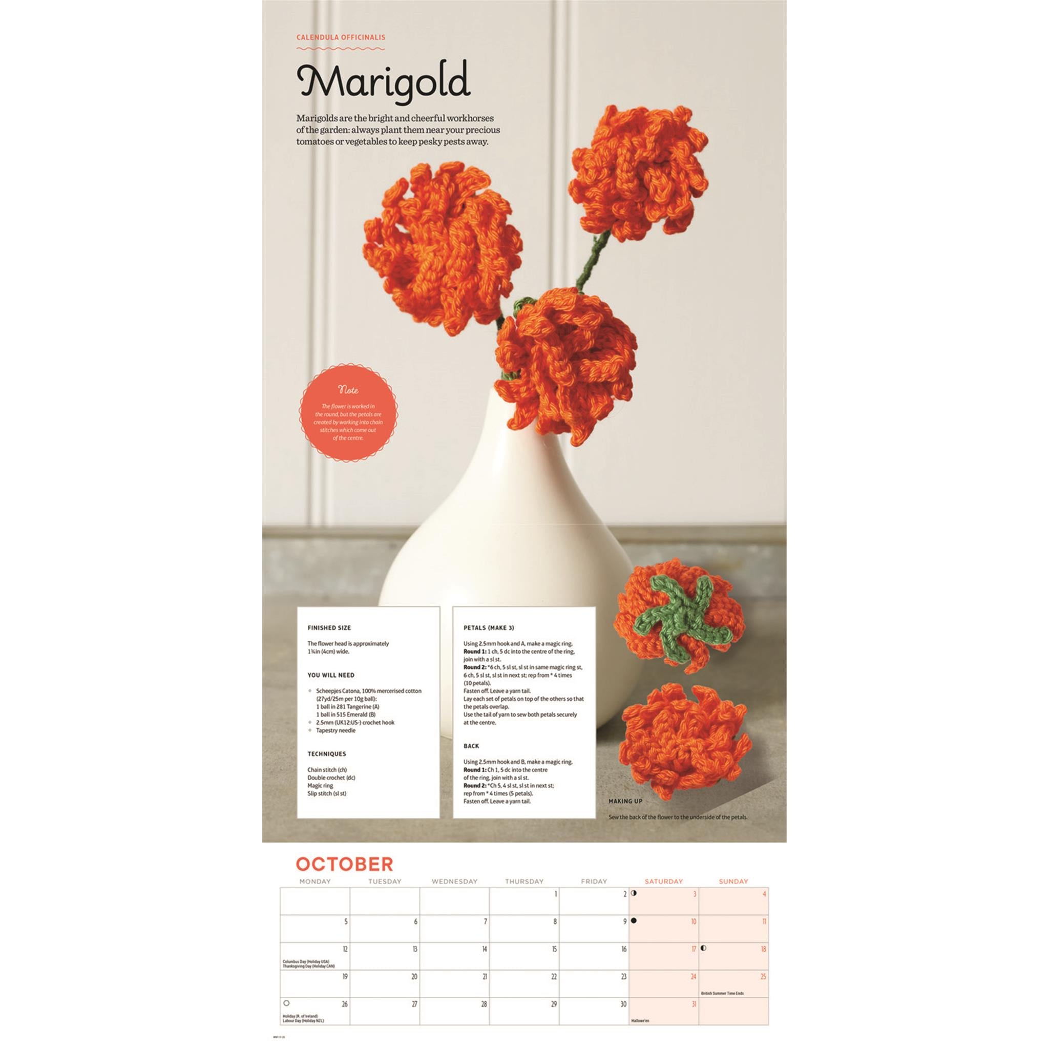 Calendrier mural 2026 des plantes d'intérieur au crochet