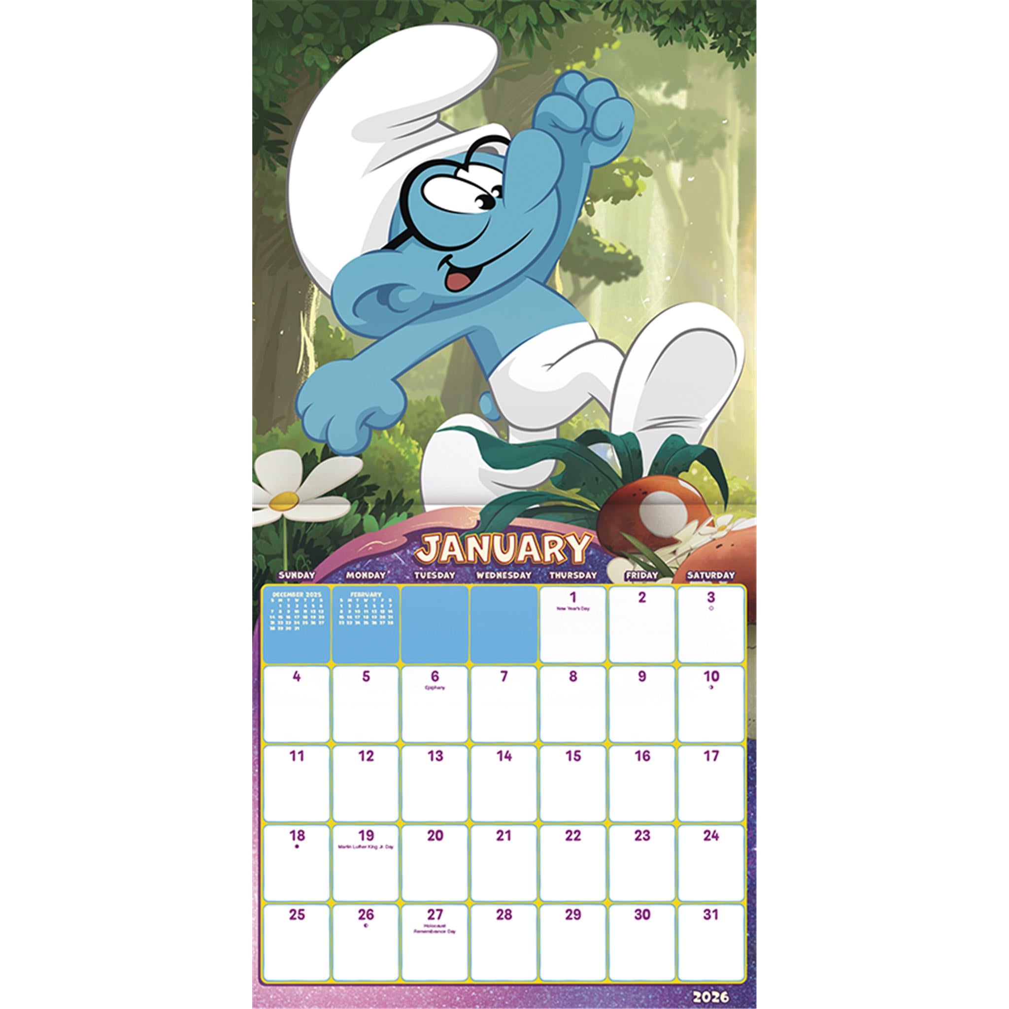 Calendrier mural Les Schtroumpfs 2 2026 - Disponible uniquement en ligne