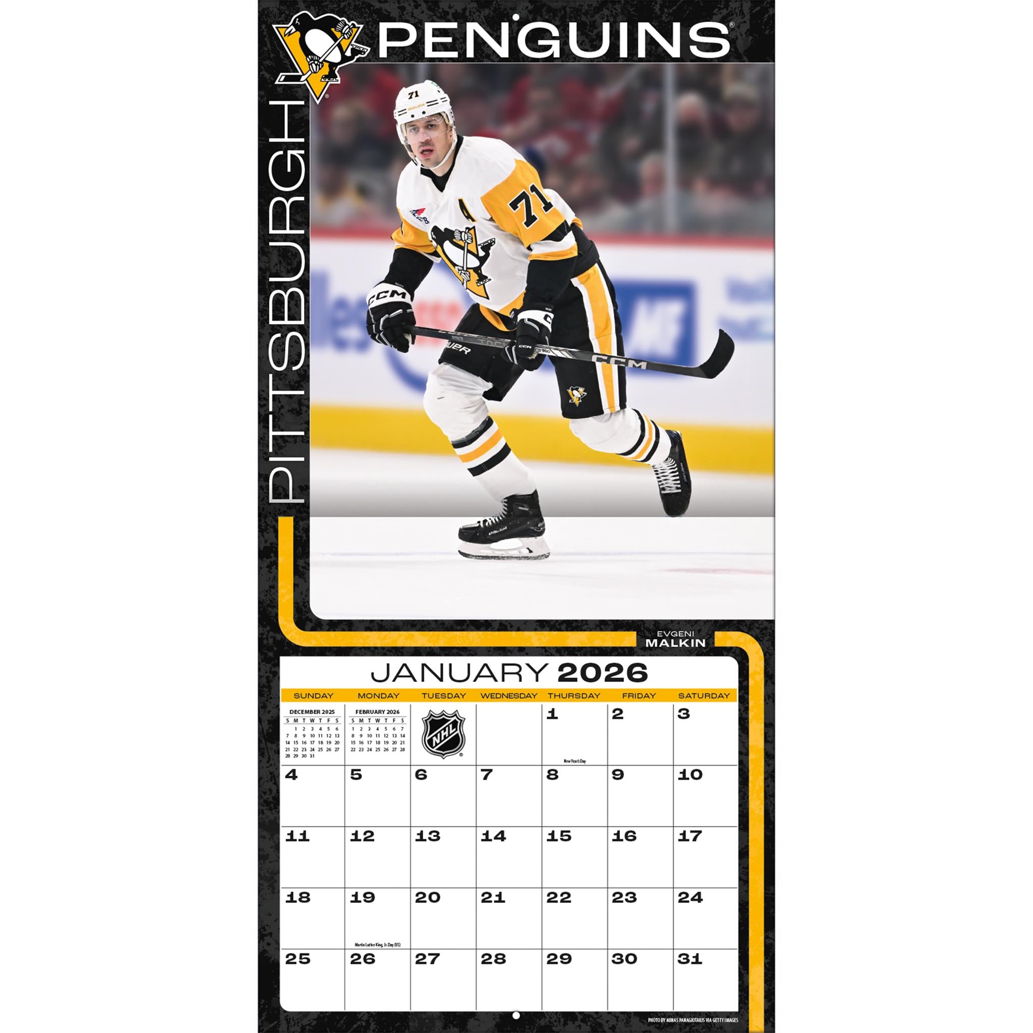 Calendrier mural 2026 des Penguins de Pittsburgh (NHL)