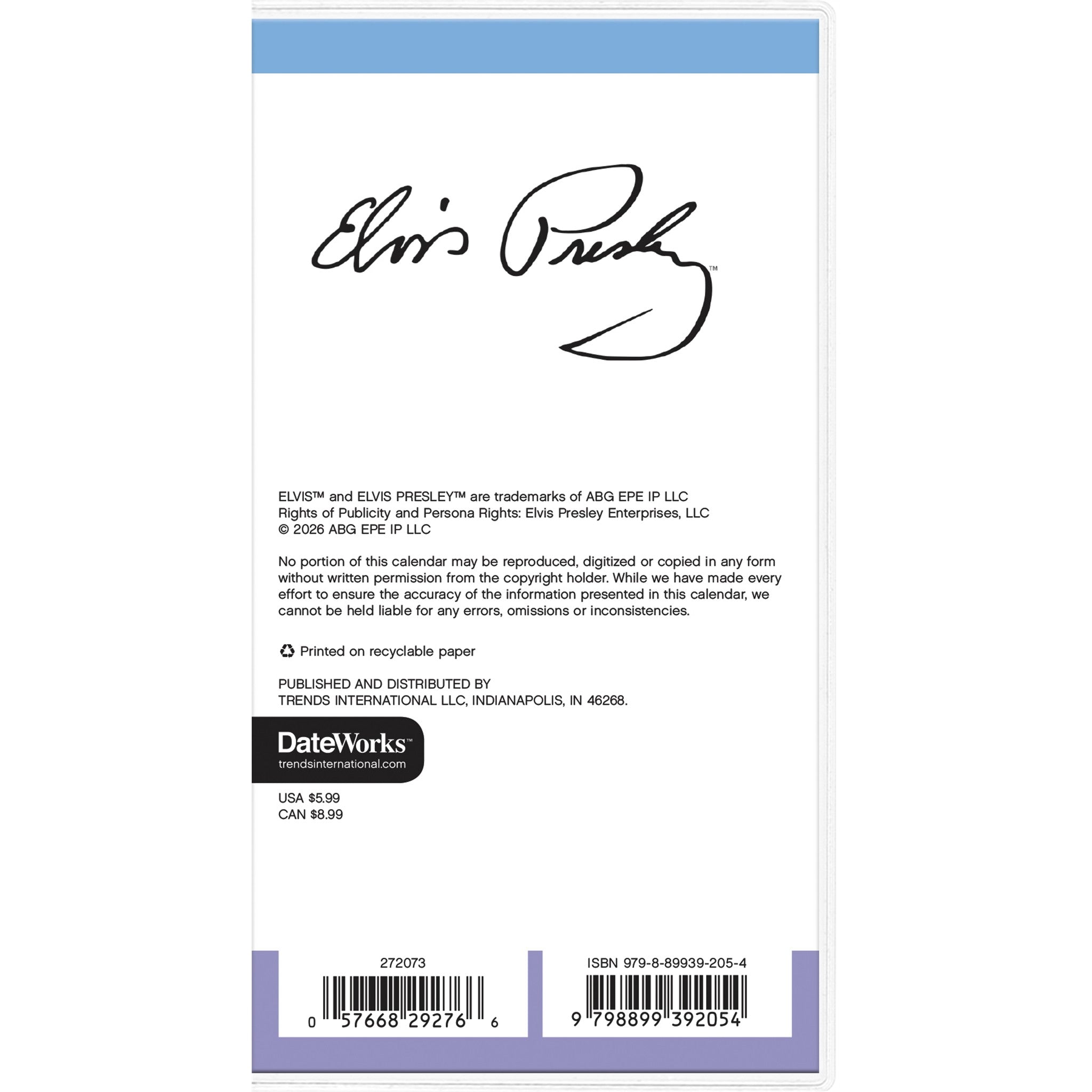 Agenda de poche Elvis Presley 2027-2028 sur 2 ans – En ligne seulement