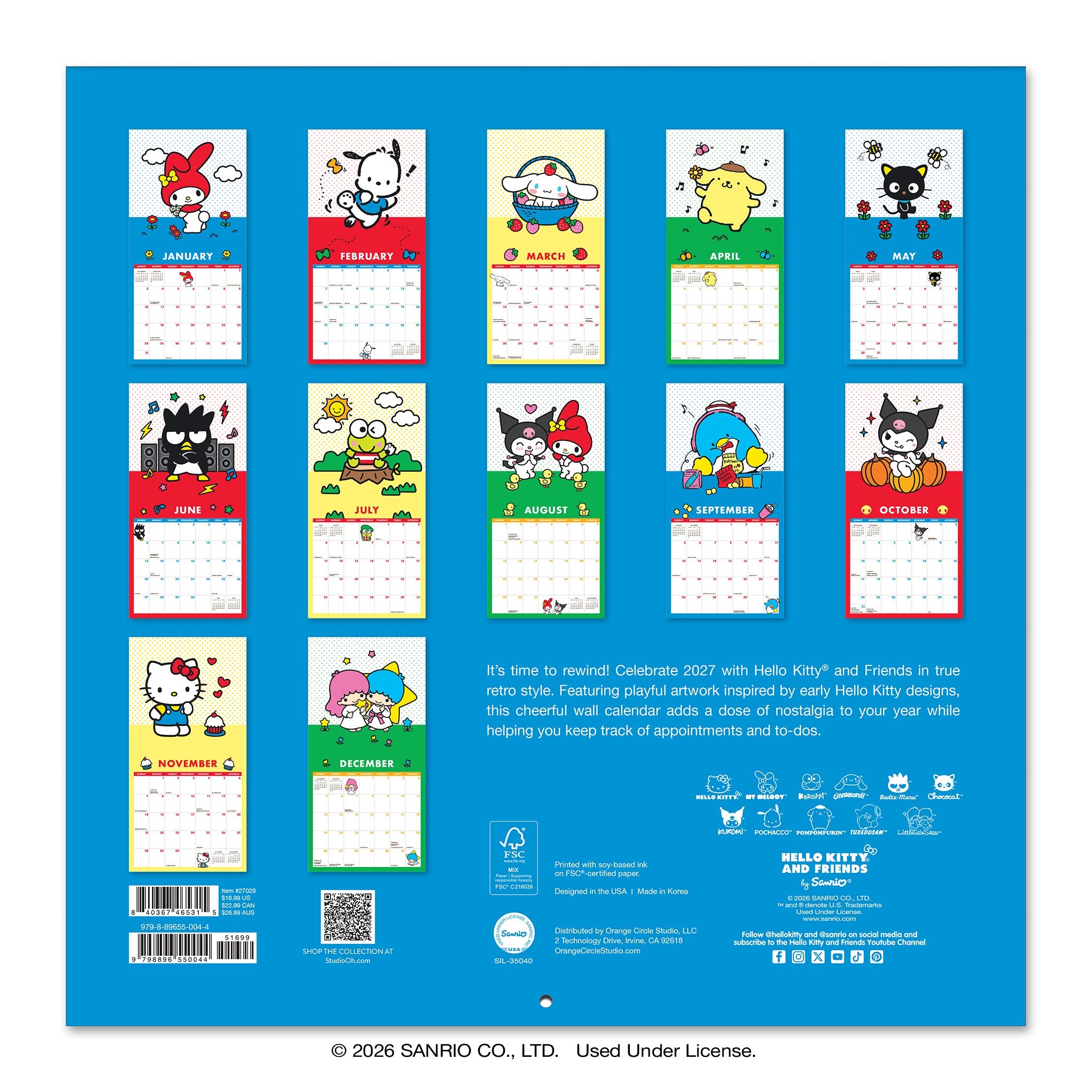 Hello Kitty and Friends Retro 2027 Wall Calendar