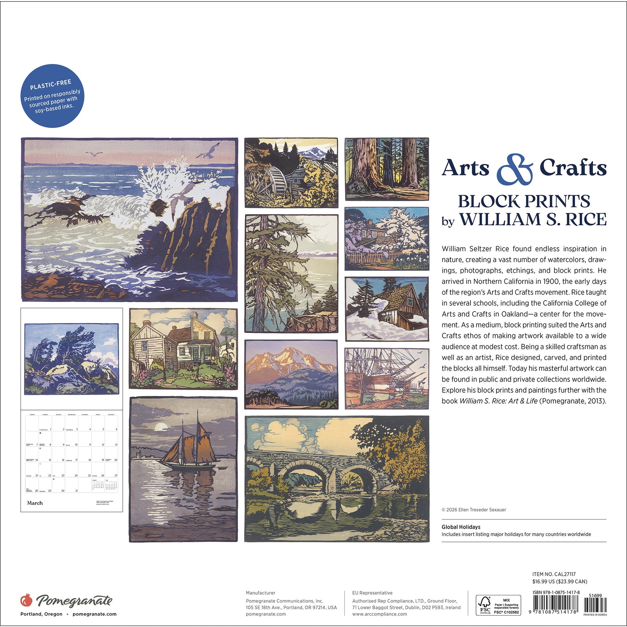 Calendrier mural 2027 Arts and Crafts Block Prints - En ligne seulement