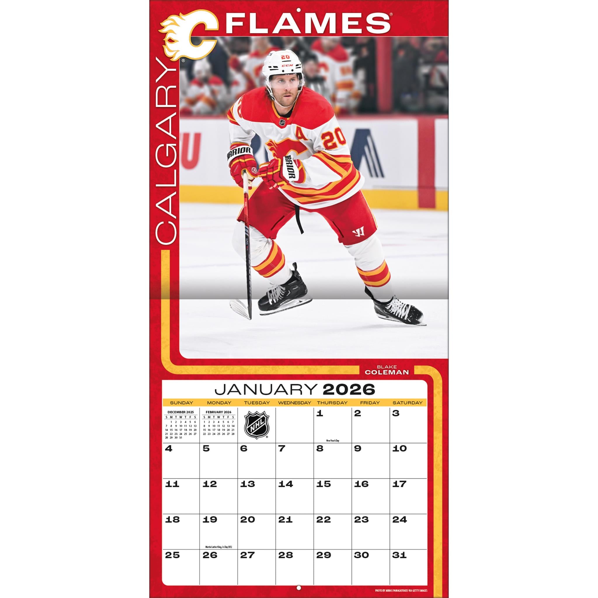 Calendrier mural 2026 des Flames de Calgary (LNH) - Disponible uniquement en ligne