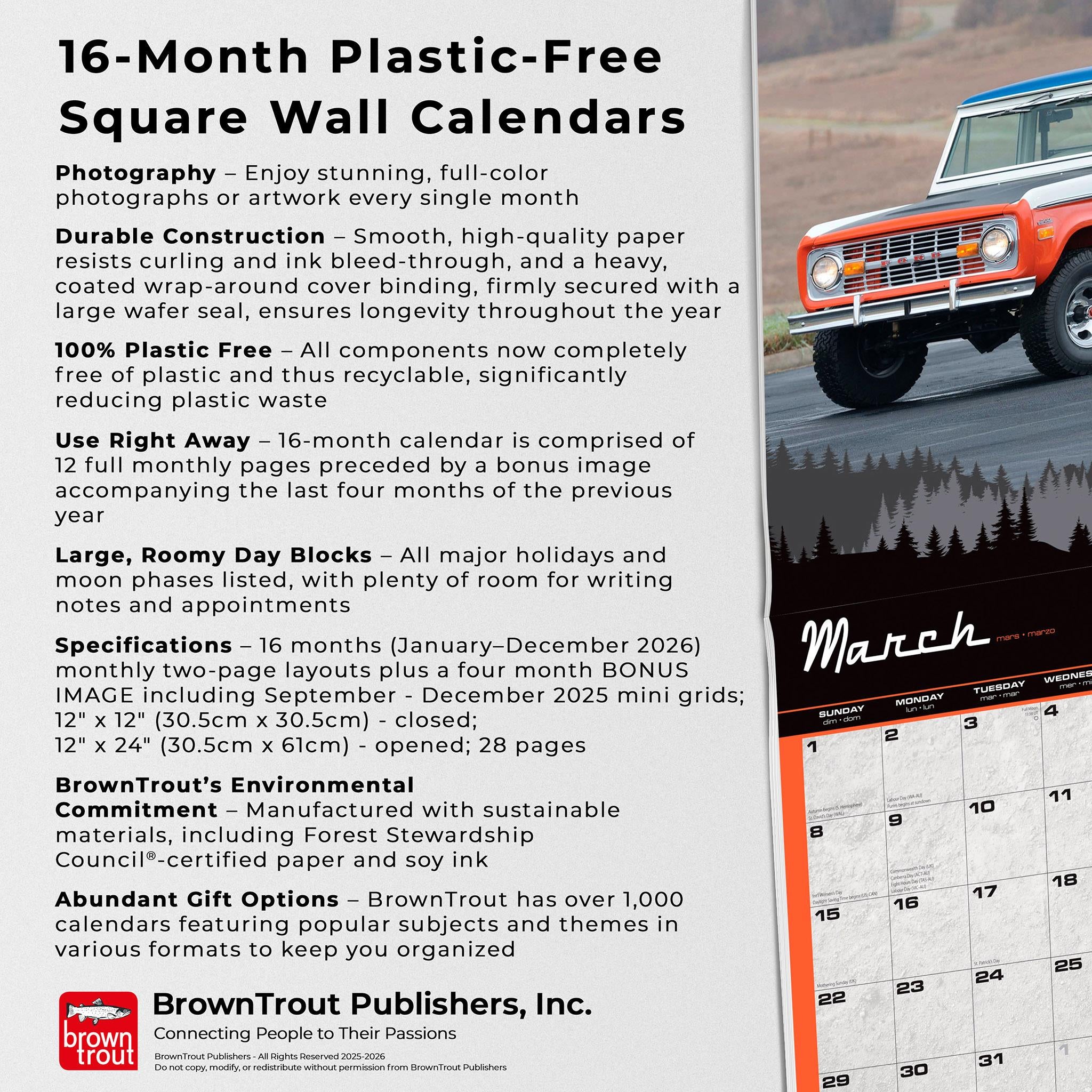 Ford Bronco 2026 Wall Calendar