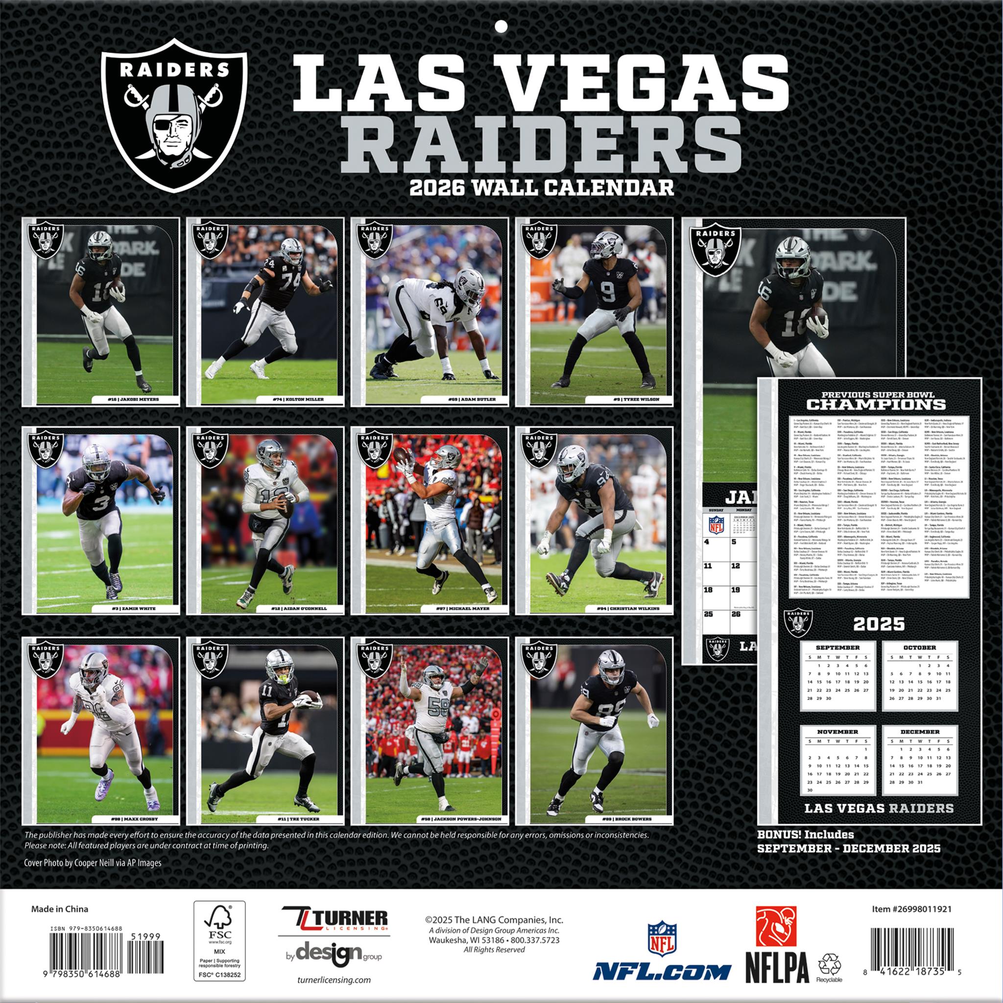 Calendrier mural 2026 des Raiders de Las Vegas (NFL)