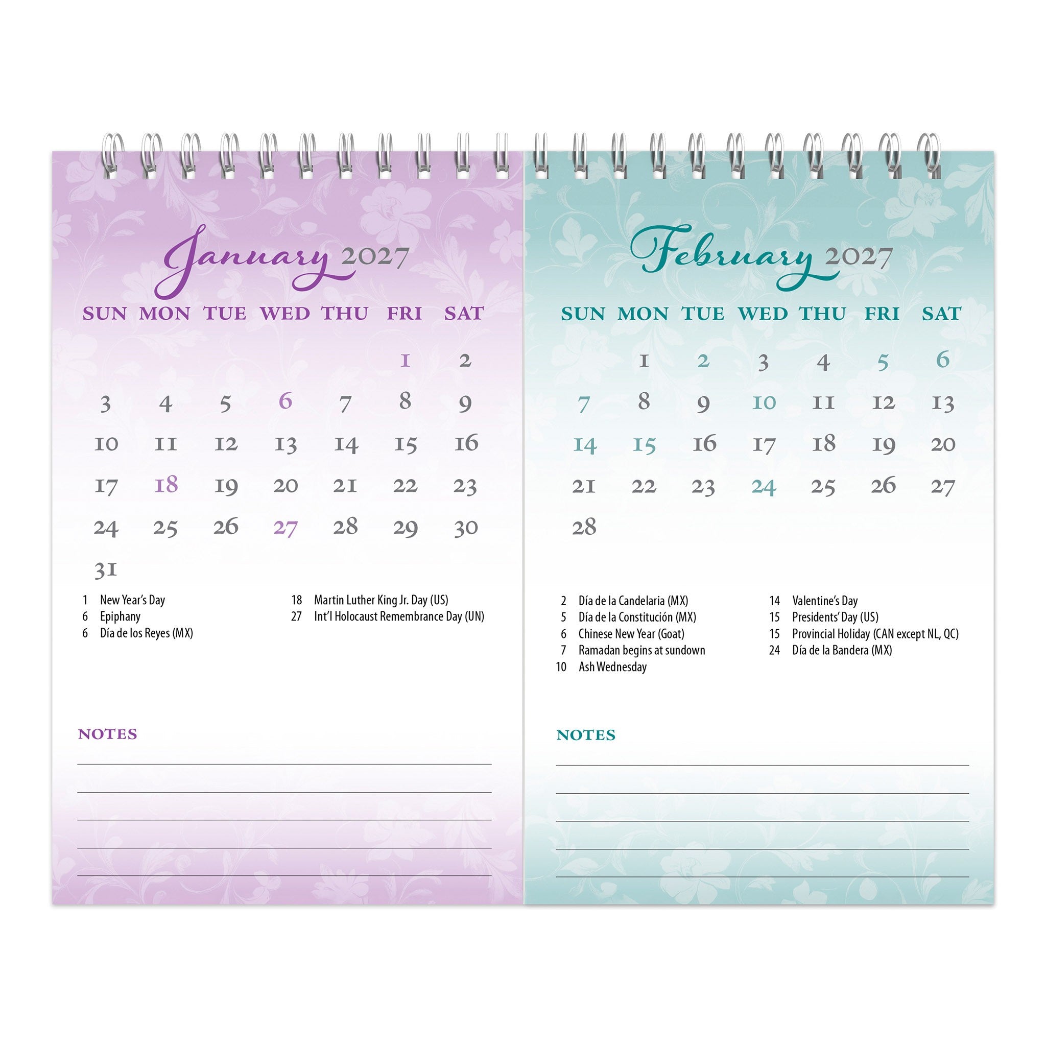Patterned Double-View 2027 Easel Calendar