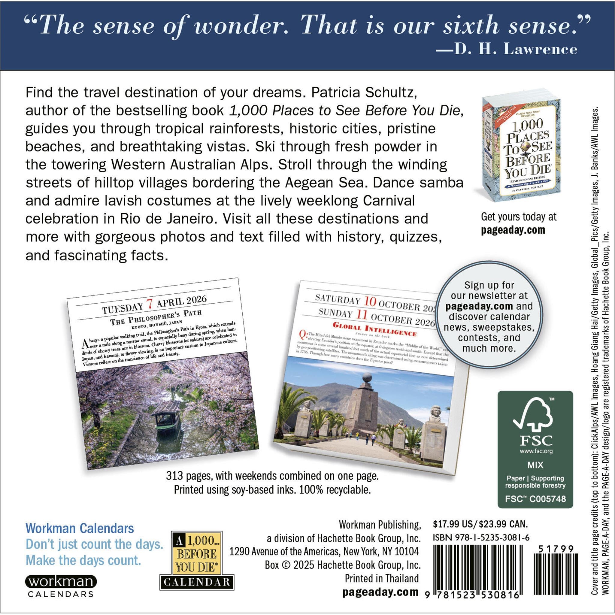 Calendrier en boîte « 1000 lieux à voir avant de mourir » (2026)