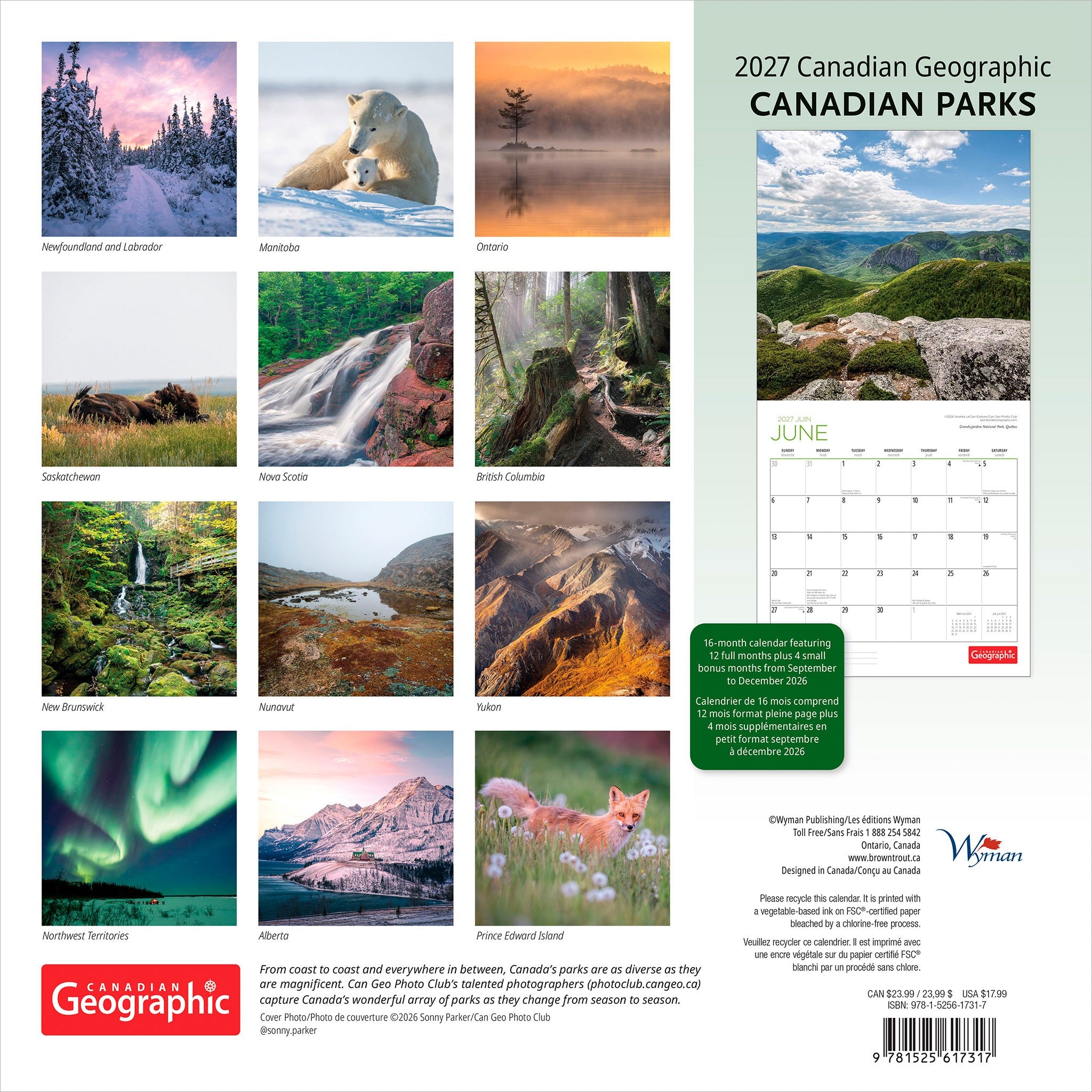 Canadian Geographic Canadian Parks 2027 Wall Calendar
