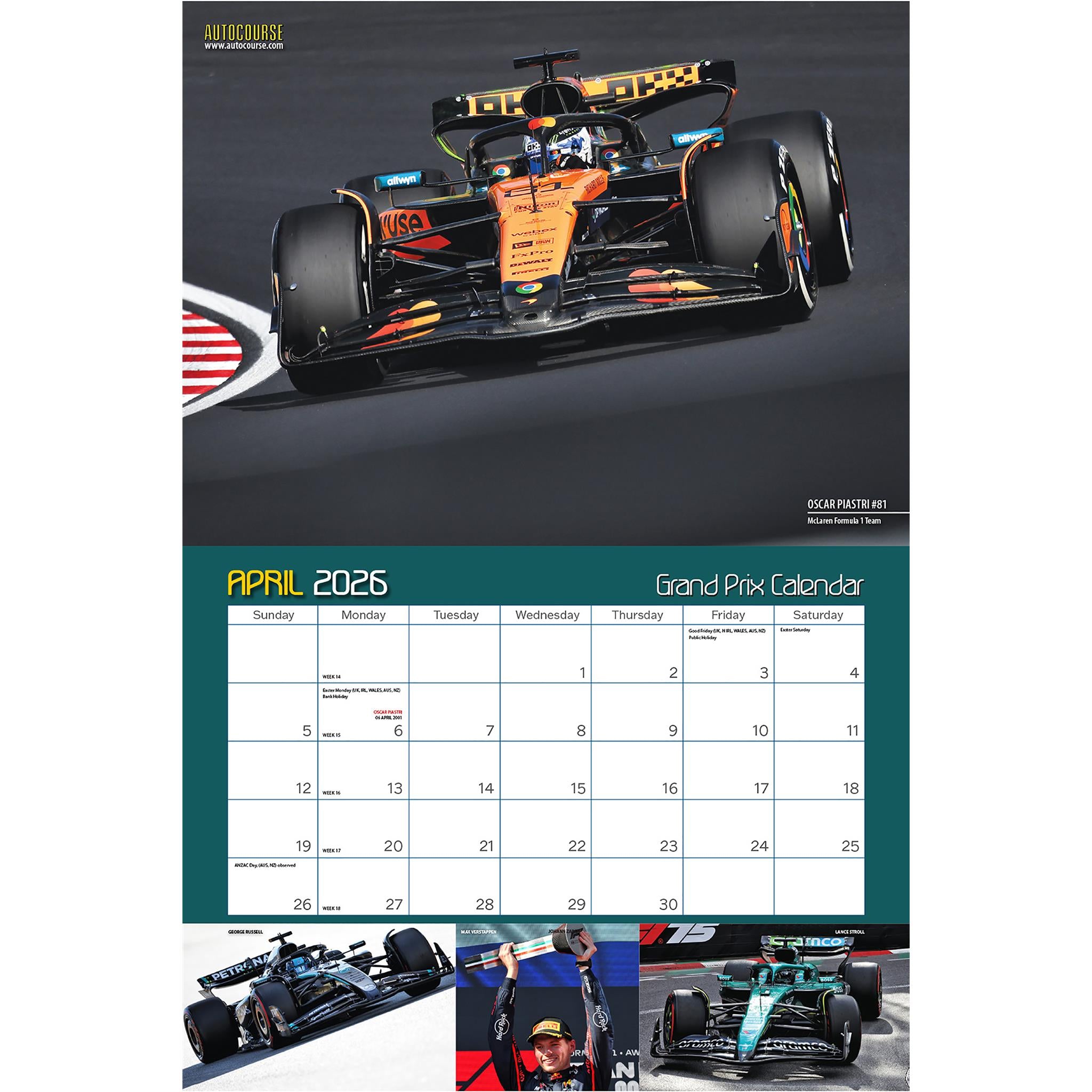 Calendrier mural Autocourse Grand Prix 2026
