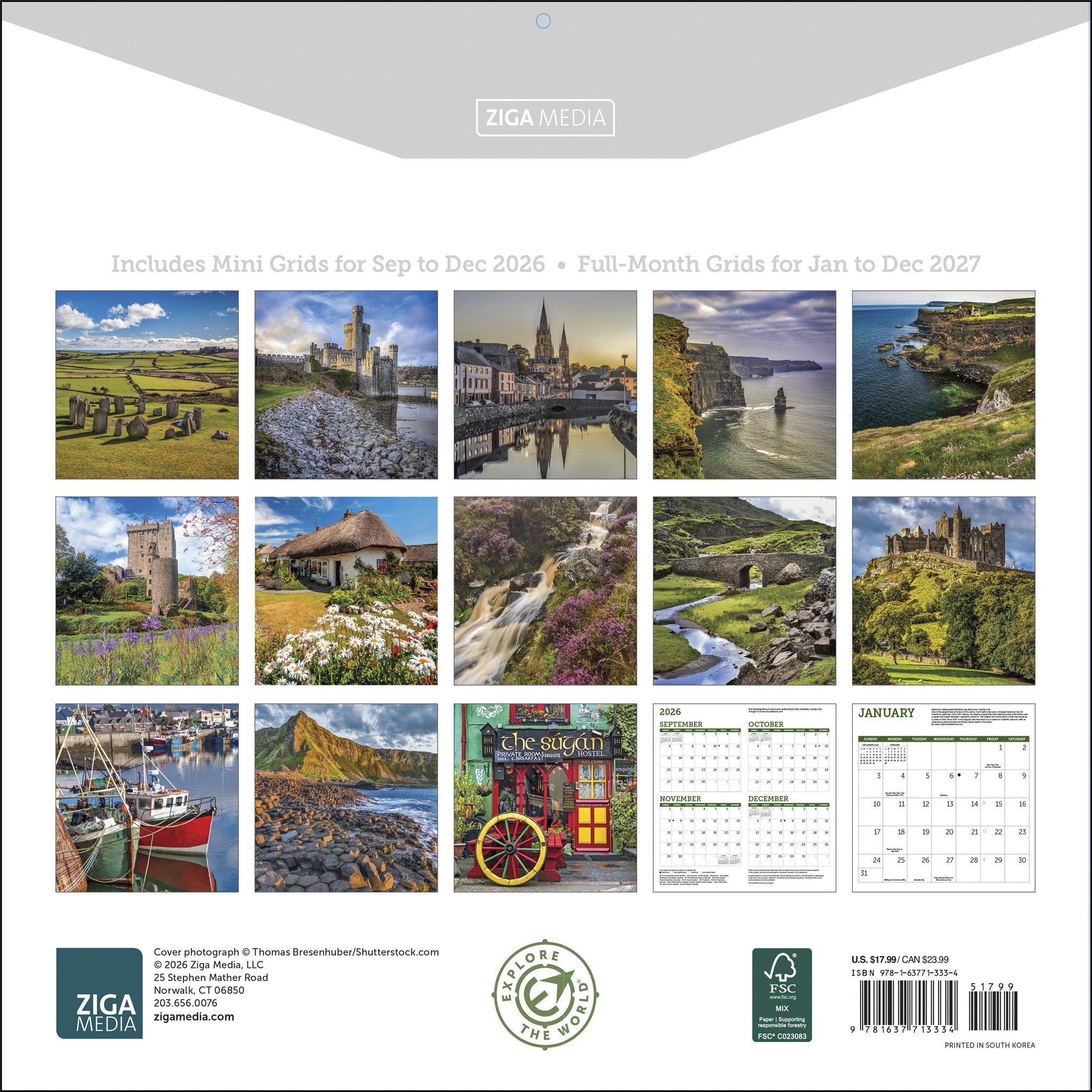 Calendrier mural irlandais 2027