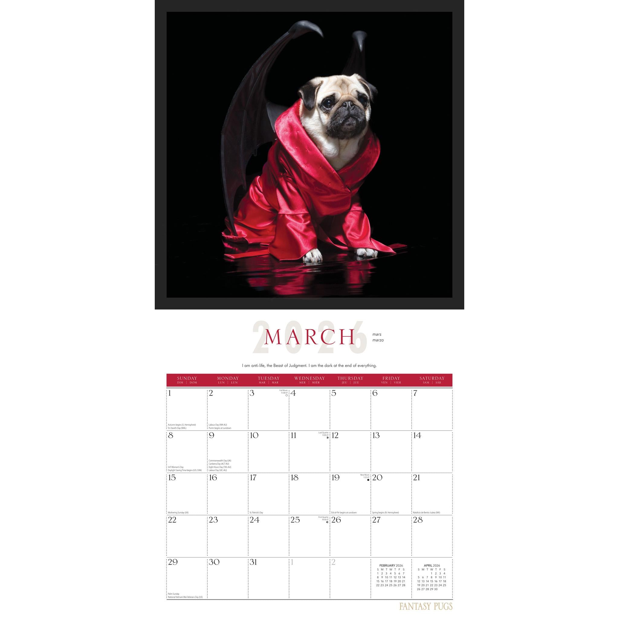 Calendrier mural Fantasy Pugs 2026