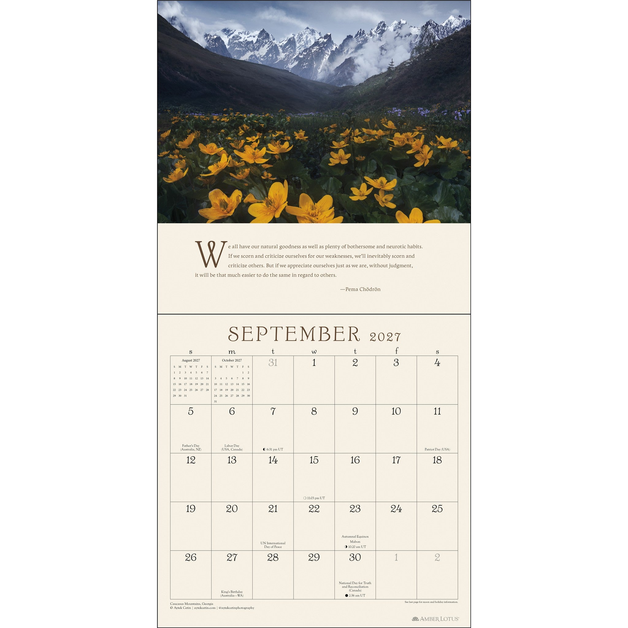 Calendrier mural Pema Chödrön 2027 – Exclusivité en ligne