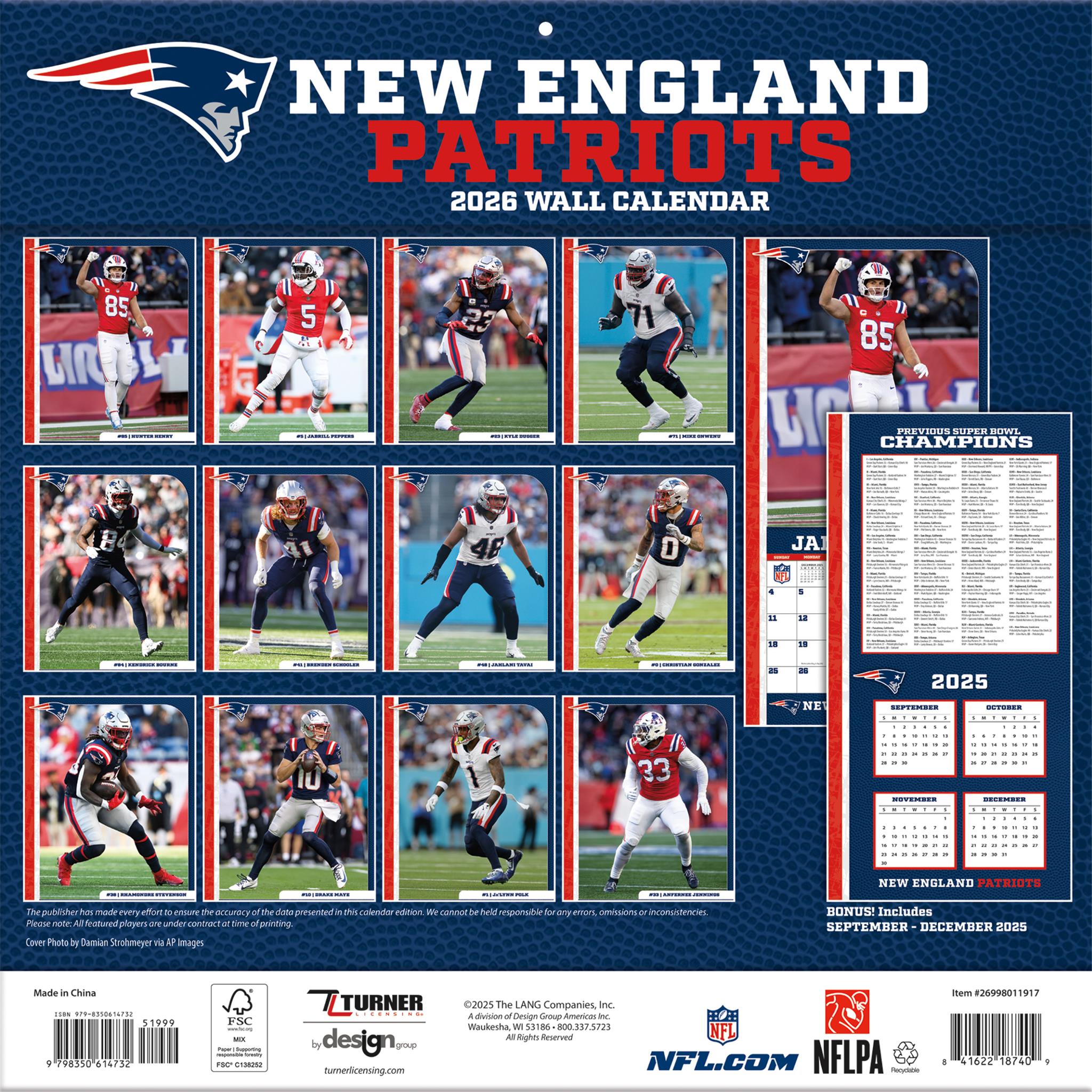 Calendrier mural 2026 des New England Patriots (NFL)