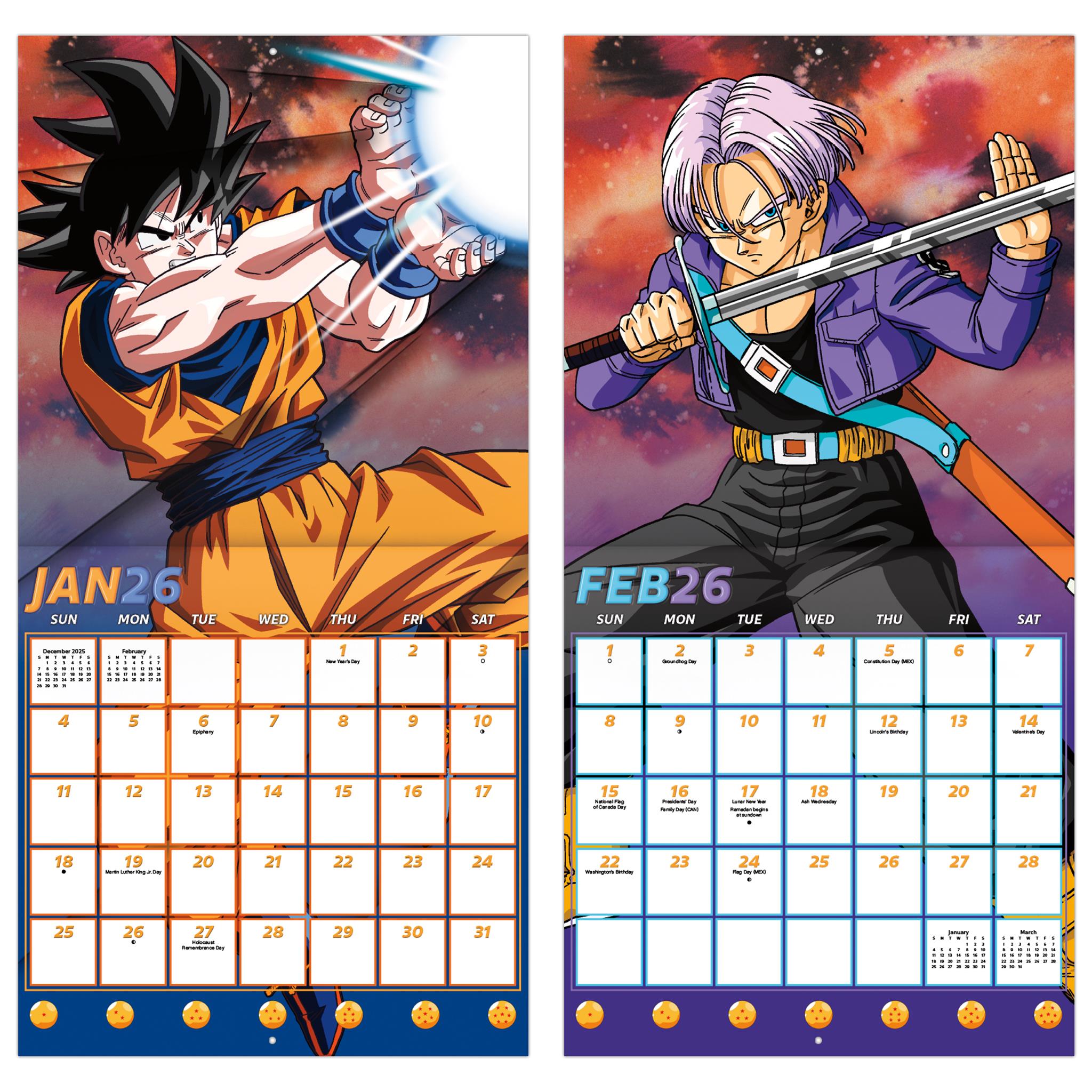 Calendrier mural Dragon Ball Z 2026
