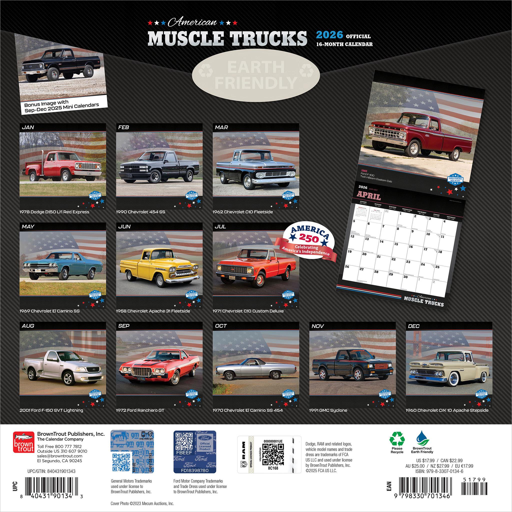 Calendrier mural American Muscle Trucks 2026 - Disponible uniquement en ligne