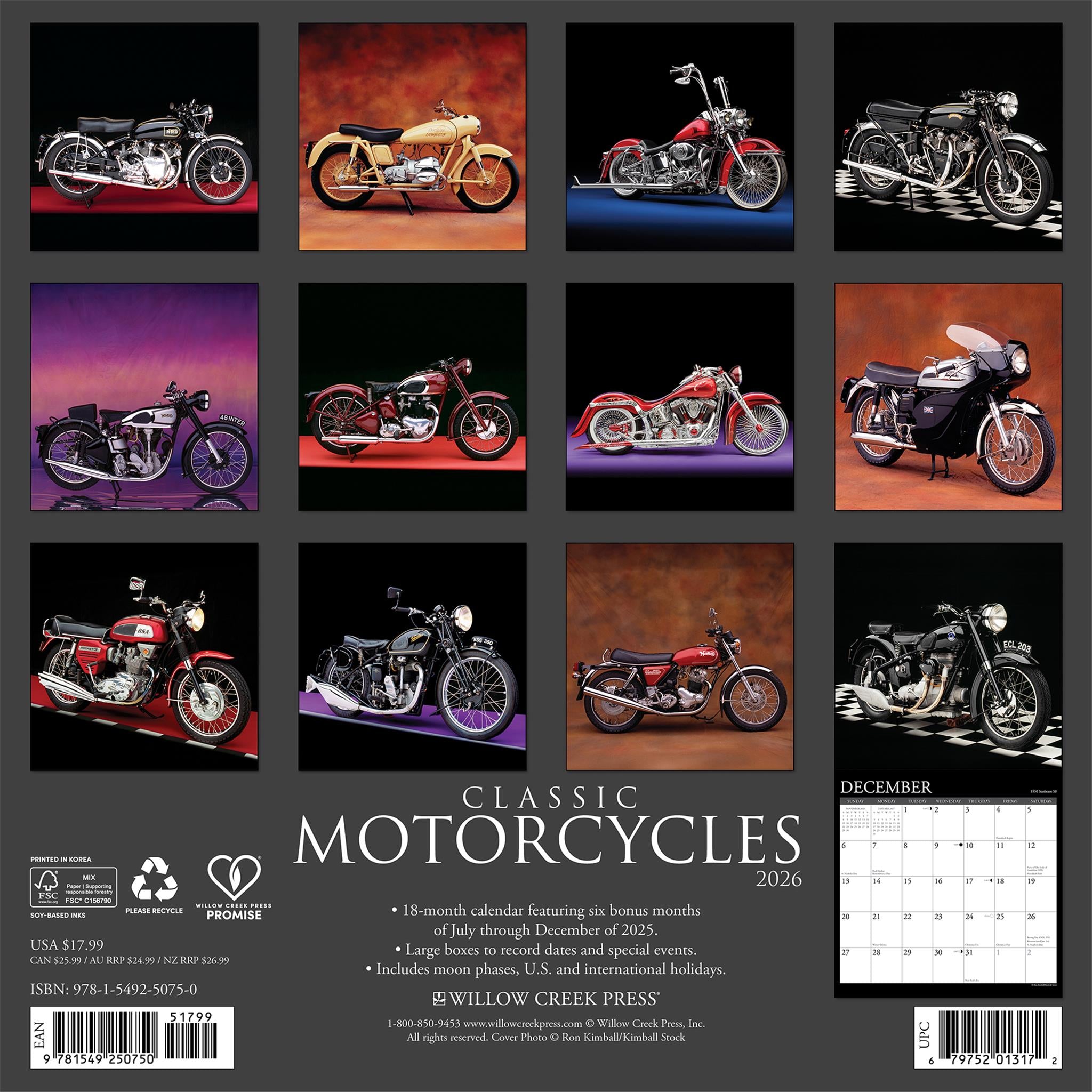 Calendrier mural des motos classiques 2026