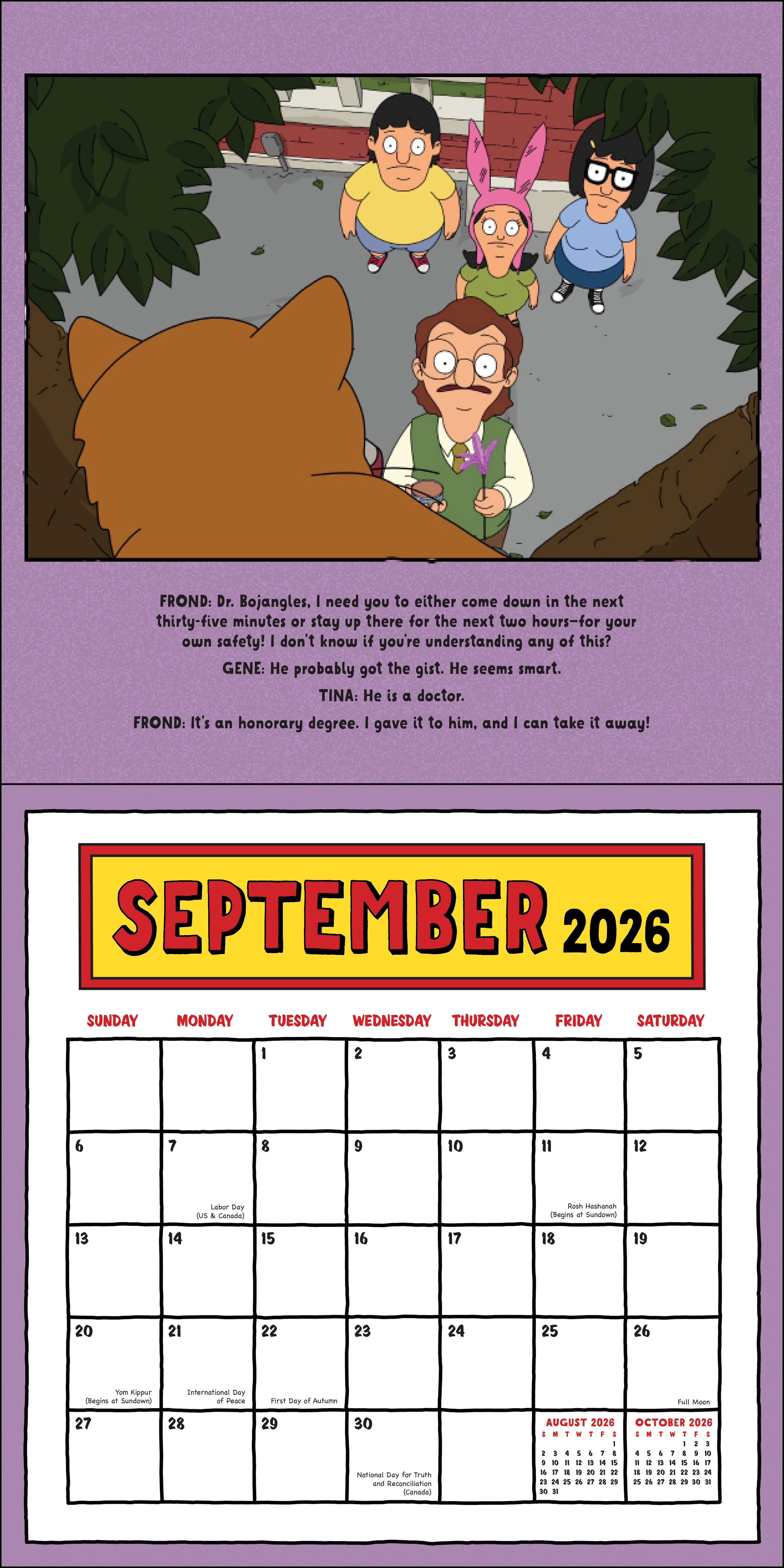 Calendrier mural Bob's Burgers 2026