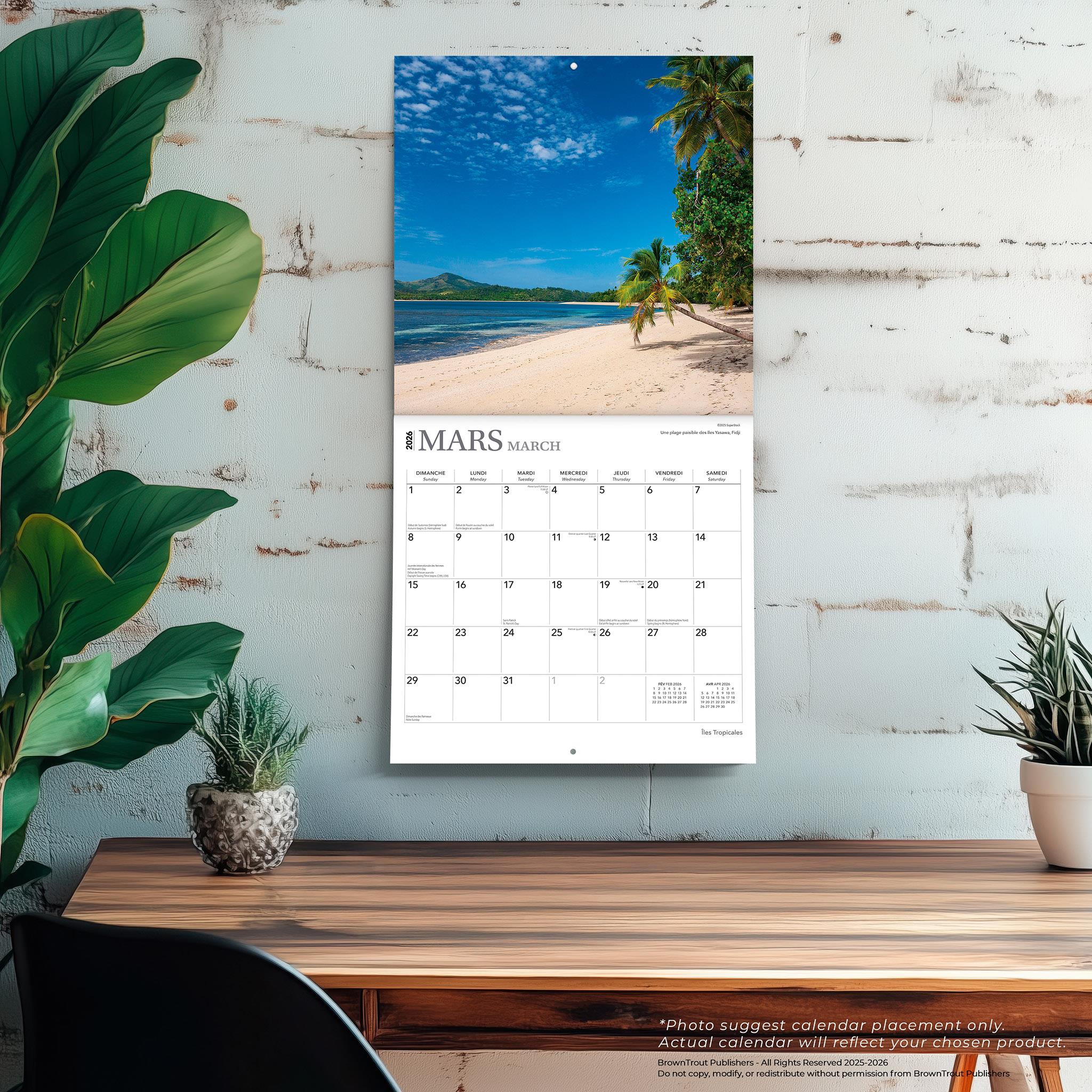 Calendrier mural Îles Tropicales 2026 (français)