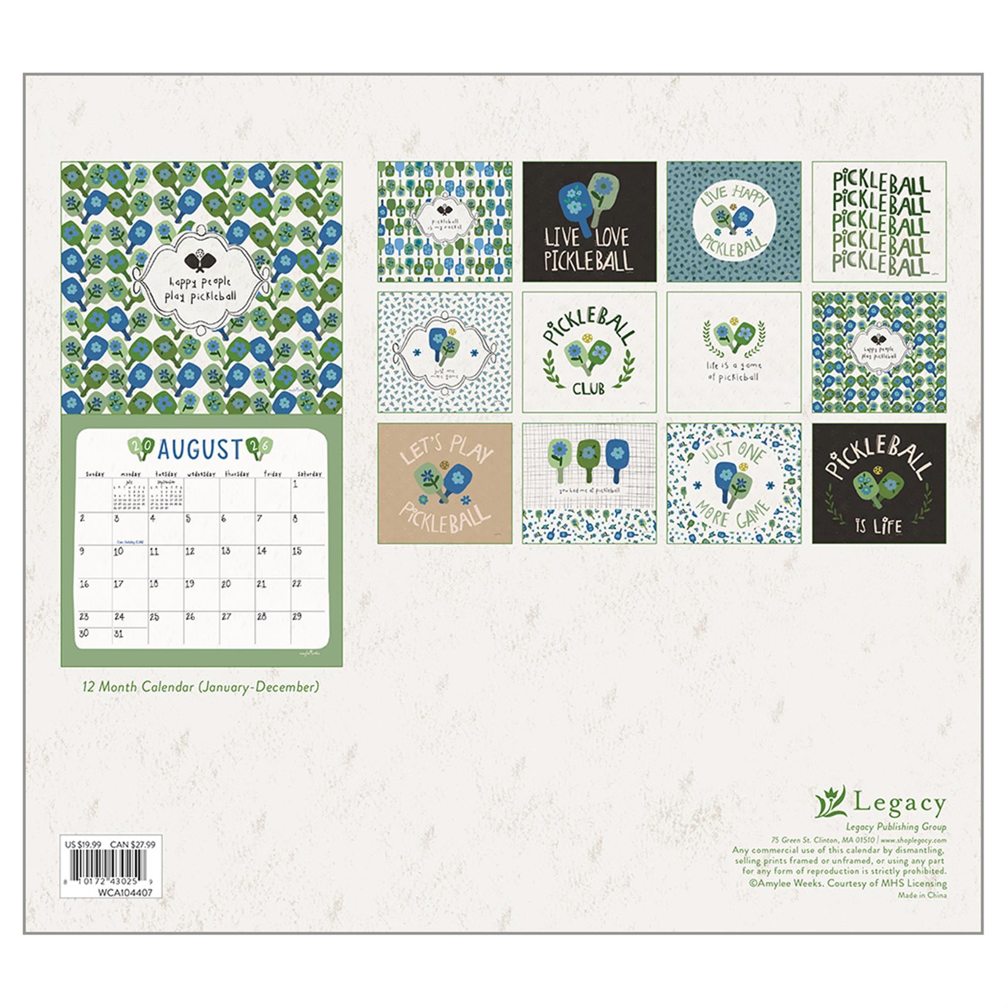 Calendrier mural de luxe Pickleball 2026 - Disponible uniquement en ligne