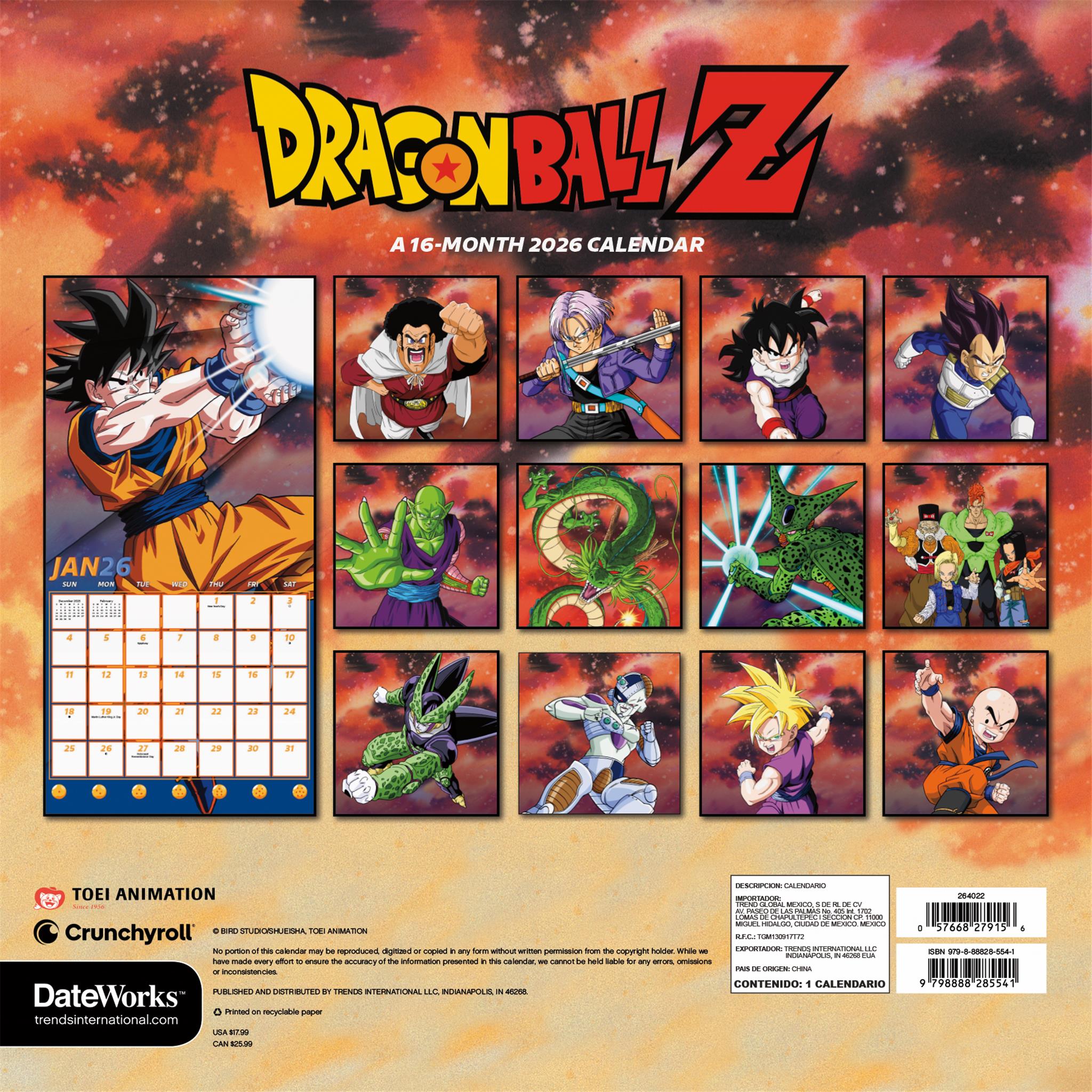 Calendrier mural Dragon Ball Z 2026
