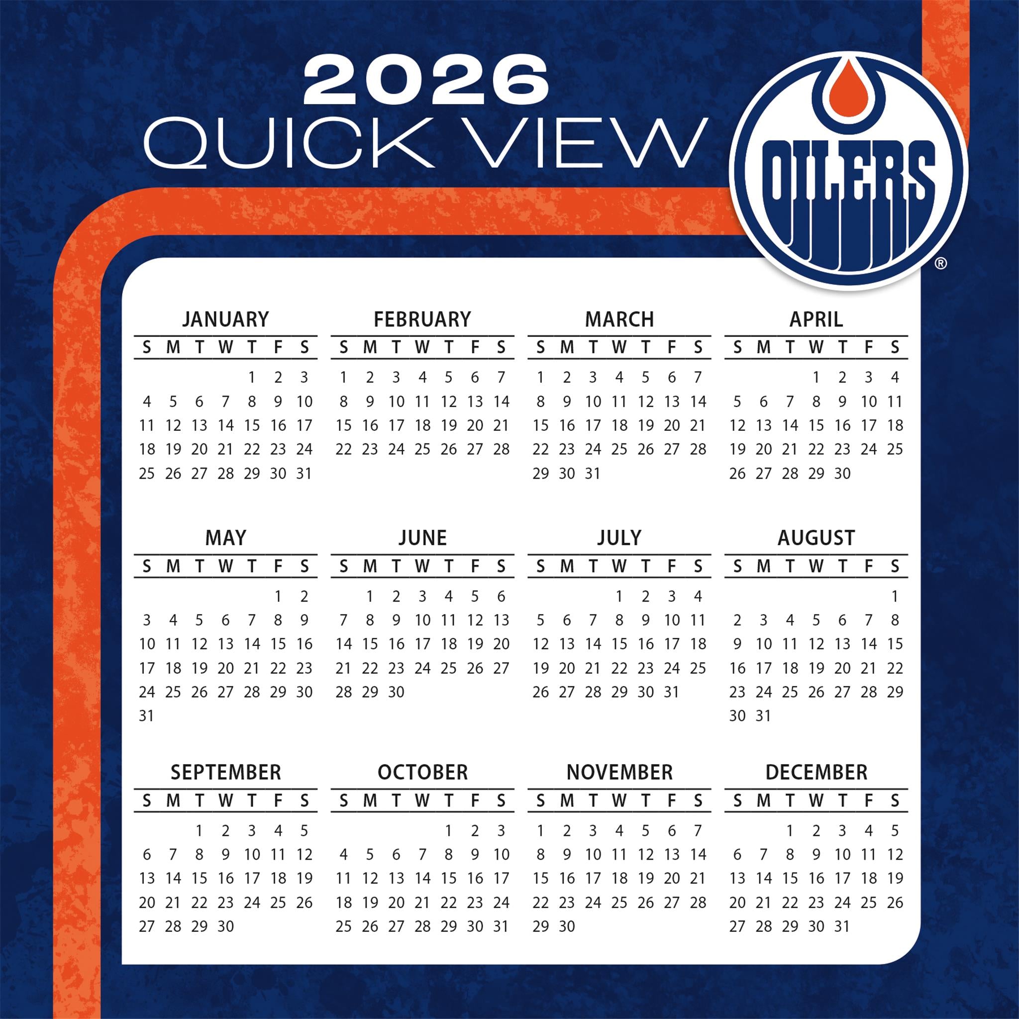 Calendrier 2026 des Oilers d'Edmonton (NHL)