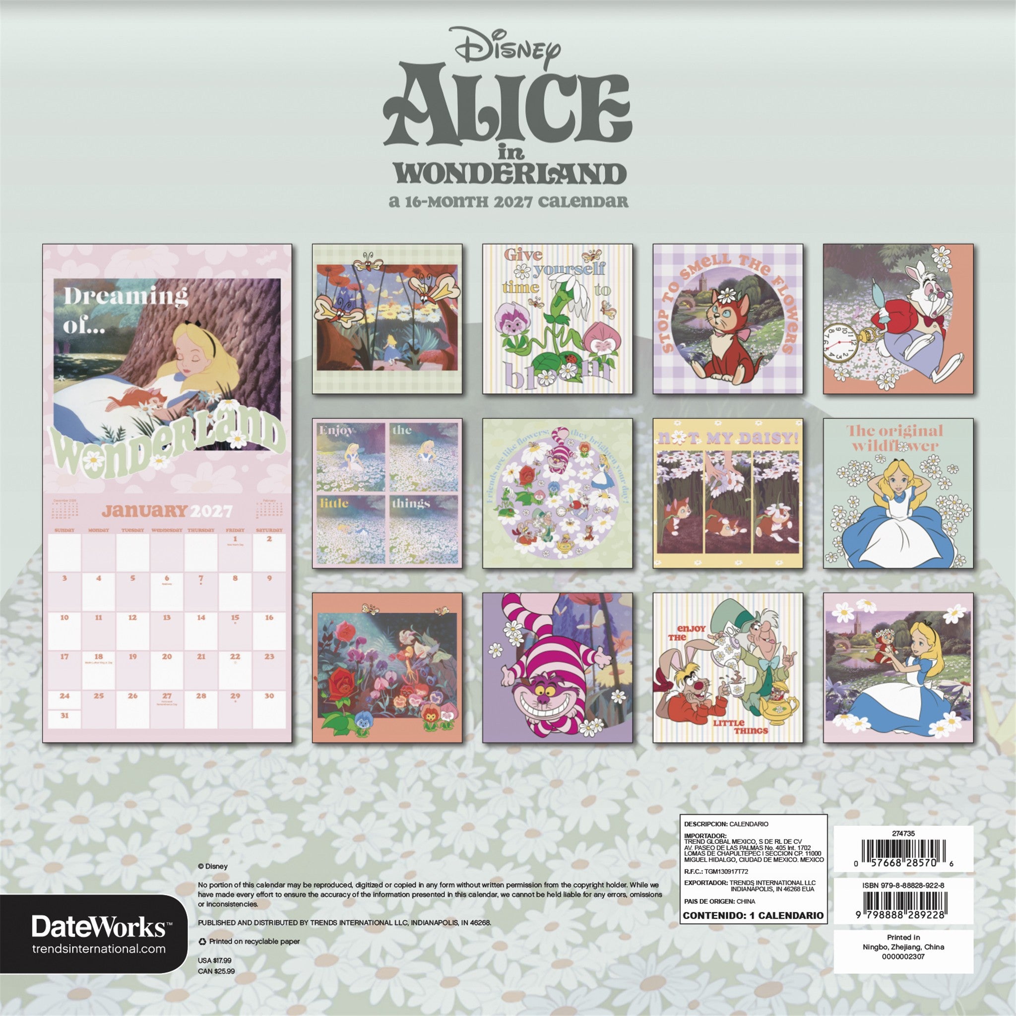 Calendrier mural Alice au pays des merveilles 2027 - Exclusivement en ligne