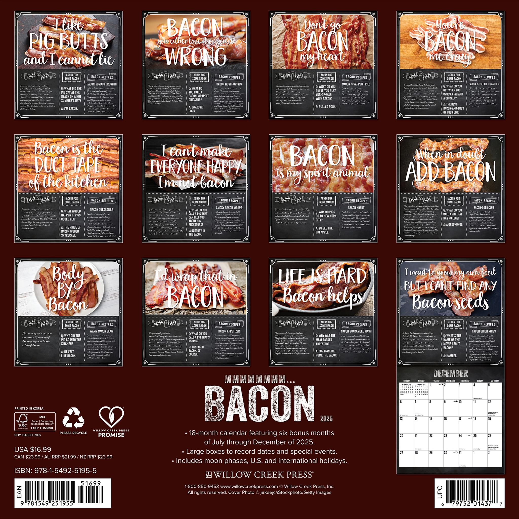 Calendrier mural Bacon 2026 Mmmmmmmm