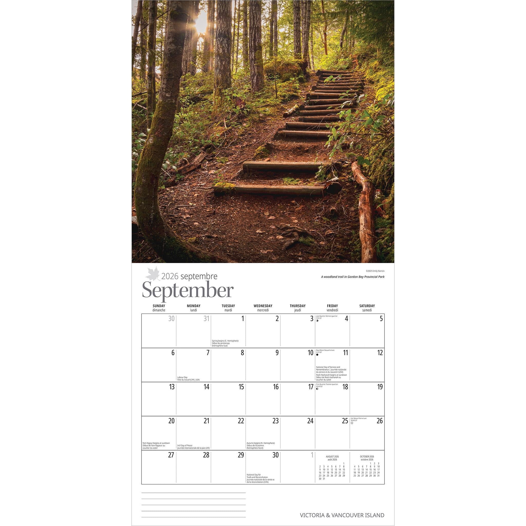 Calendrier mural 2026 de Victoria et de l'île de Vancouver