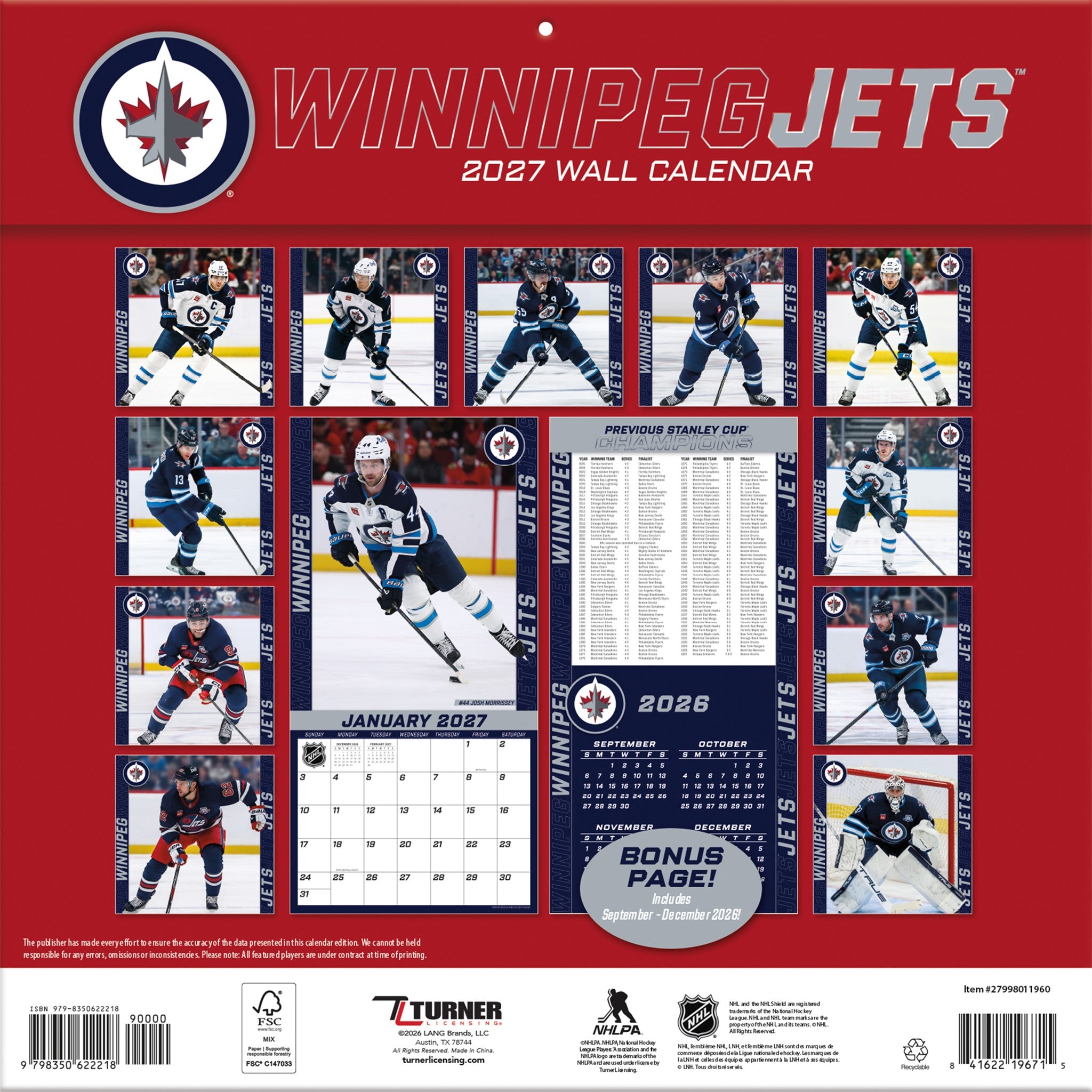 NHL Winnipeg Jets 2027 Wall Calendar - Online Only