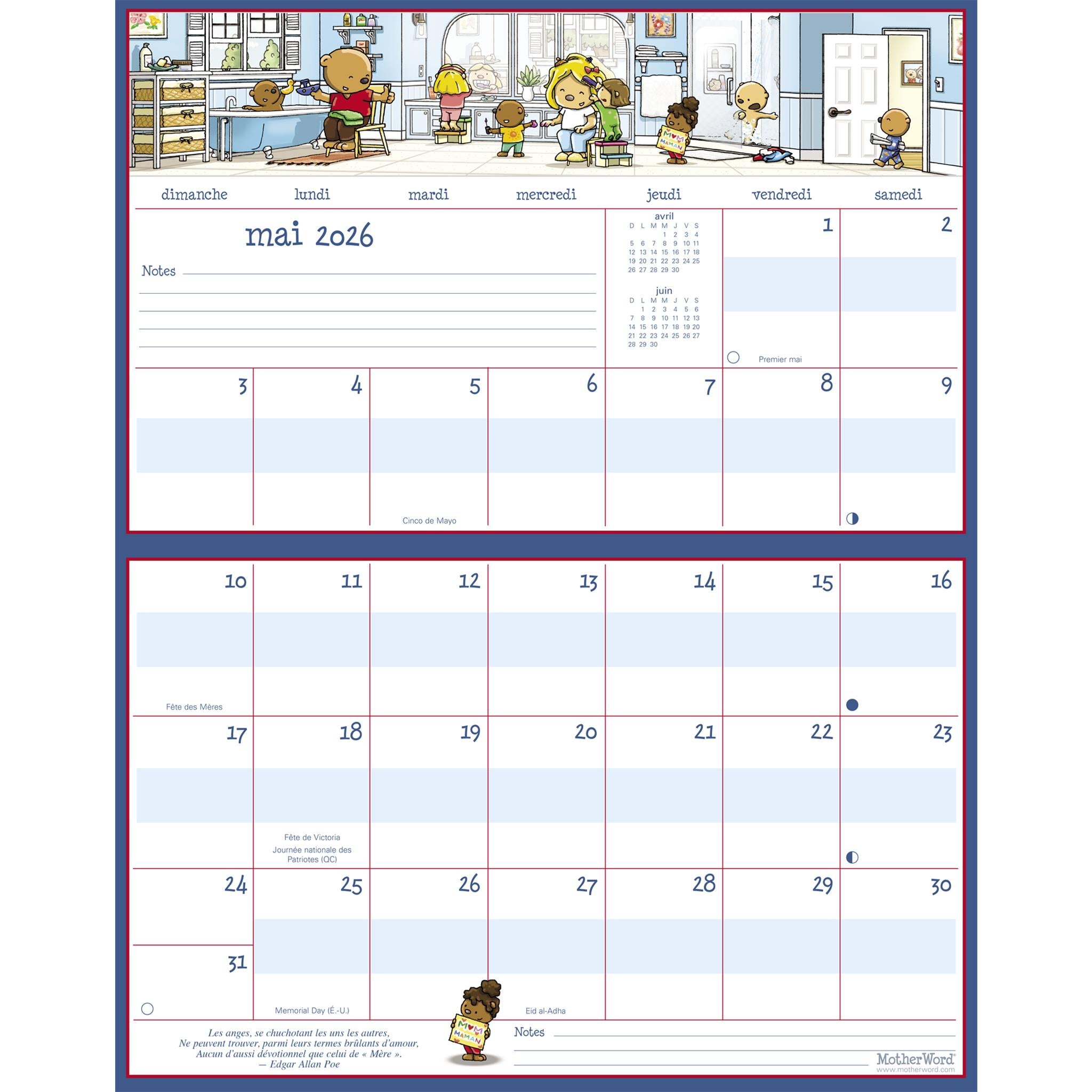 Calendrier mural magnétique Motherword 2026 (français)