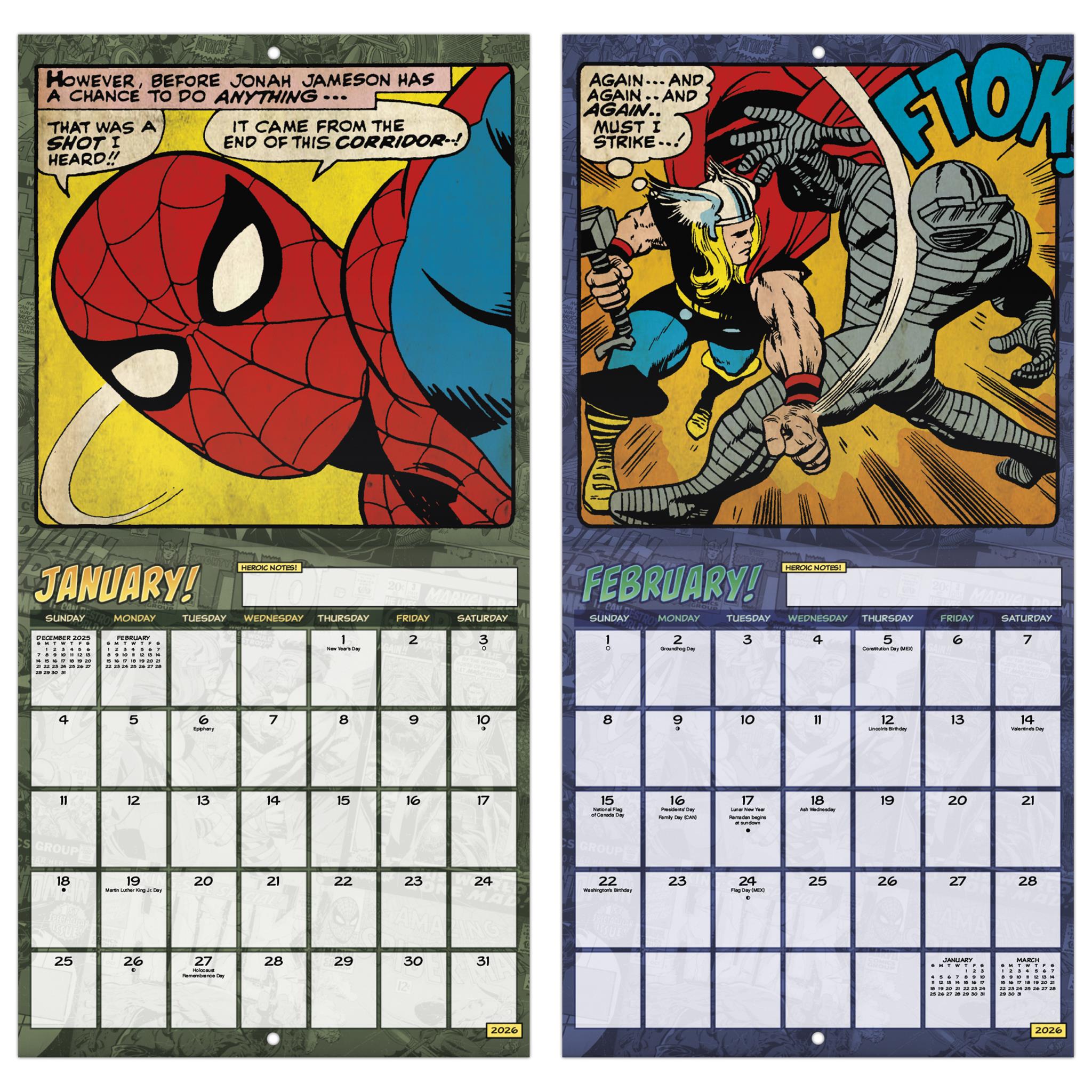 Mini-calendrier Marvel Comics 2026