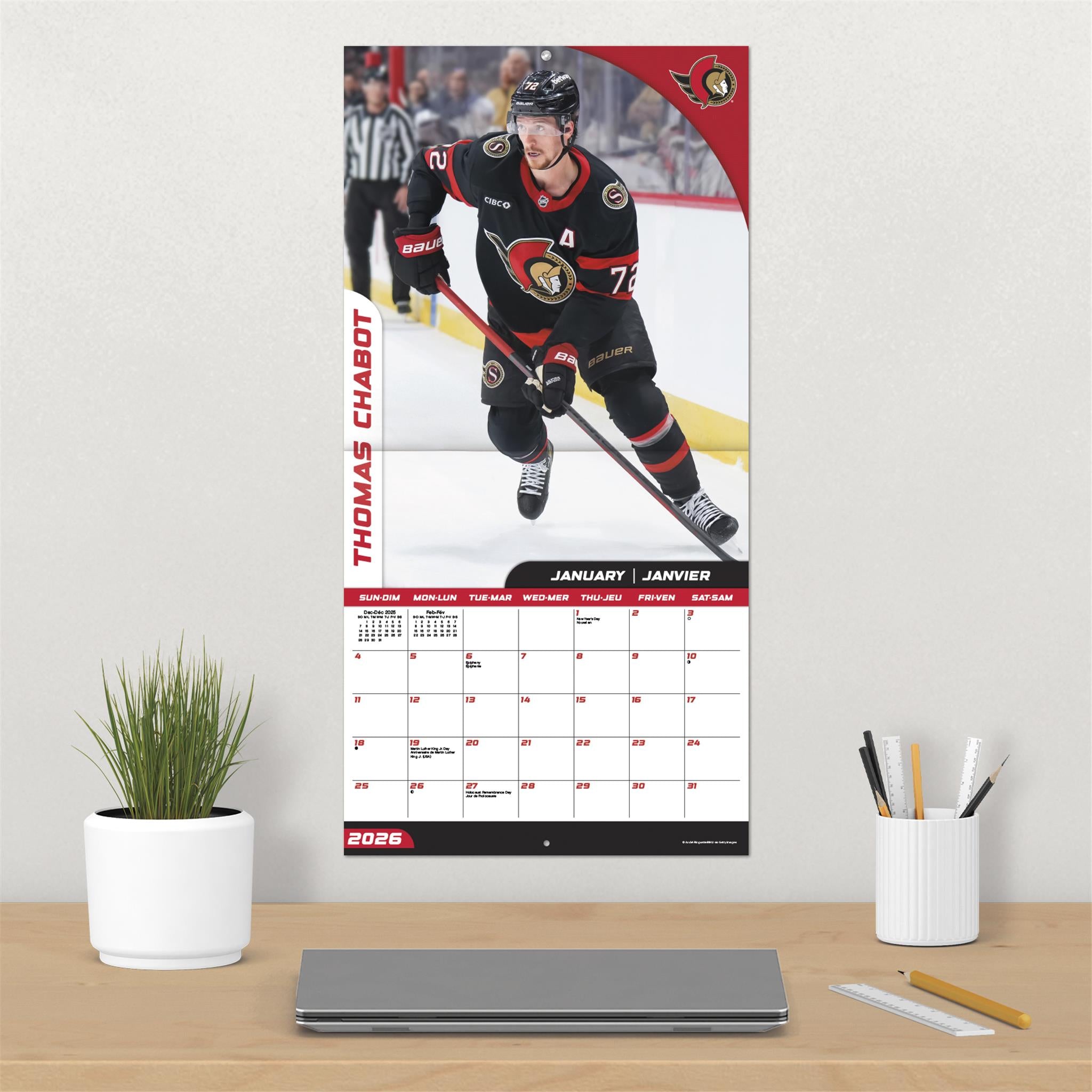 NHL Ottawa Senators Bilingual 2026 Wall Calendar