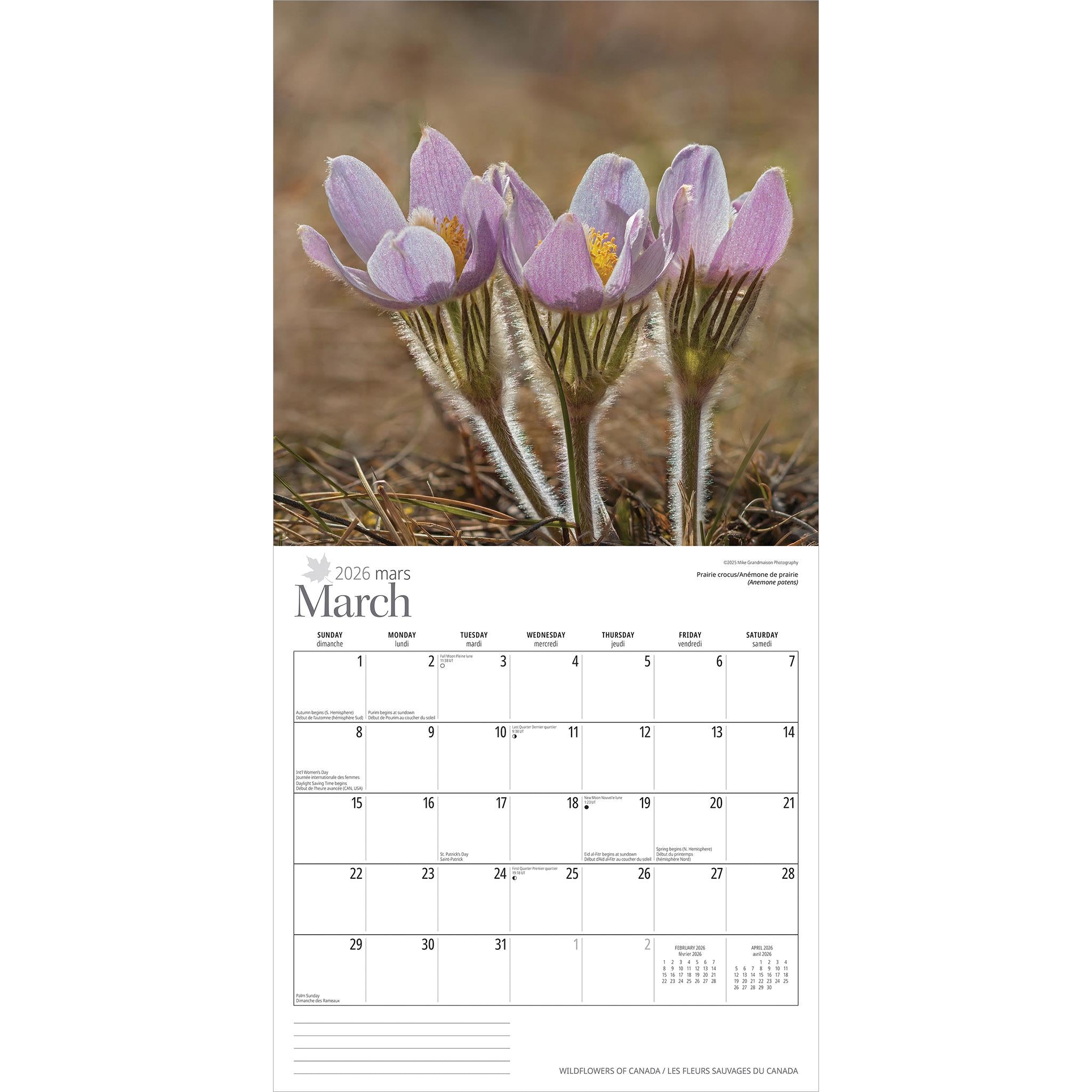Calendrier mural Fleurs sauvages du Canada 2026