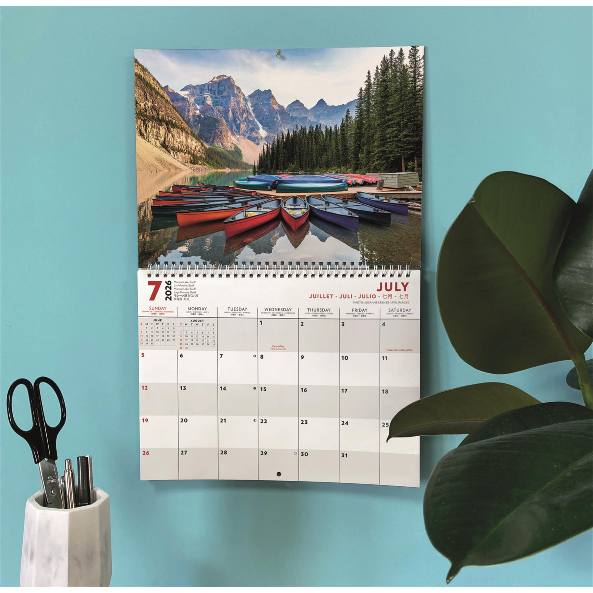 Calendrier mural multilingue des Rocheuses canadiennes 2026