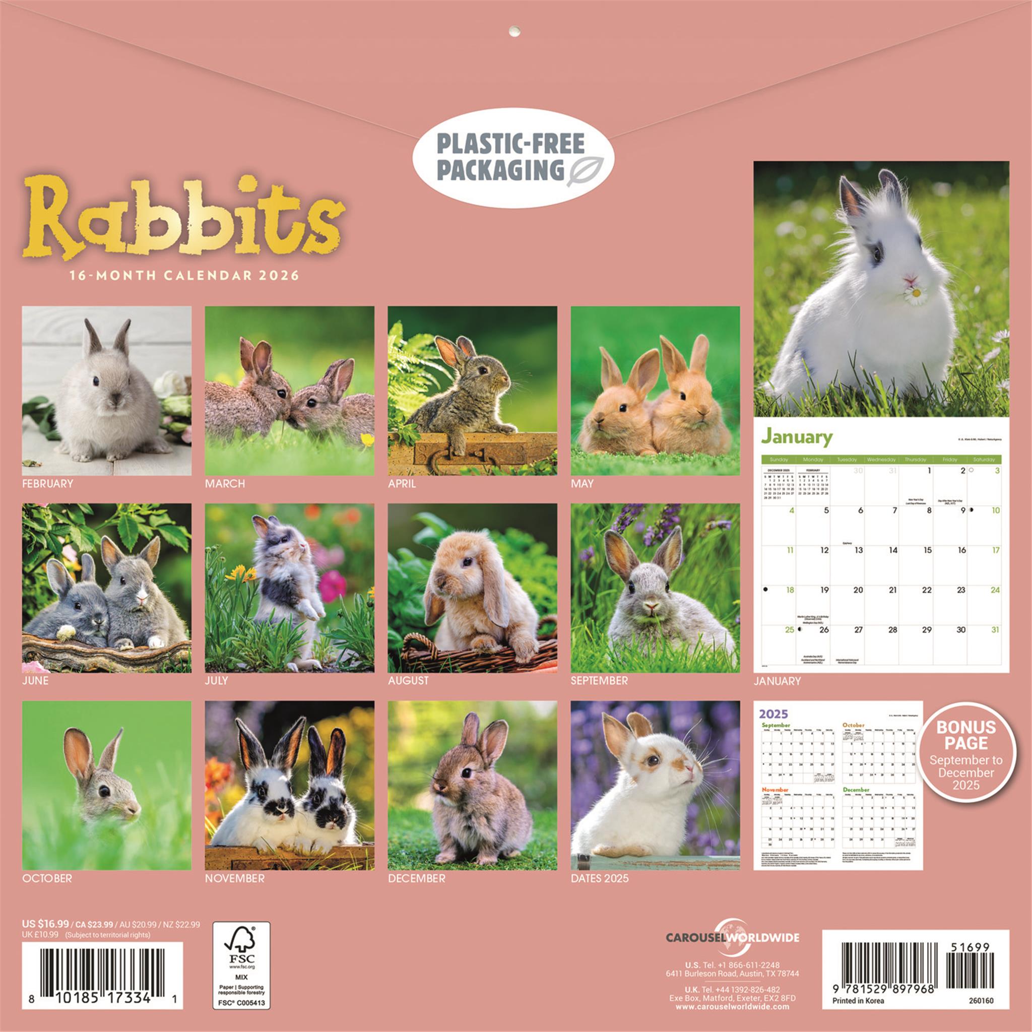 Calendrier mural Lapins 2026